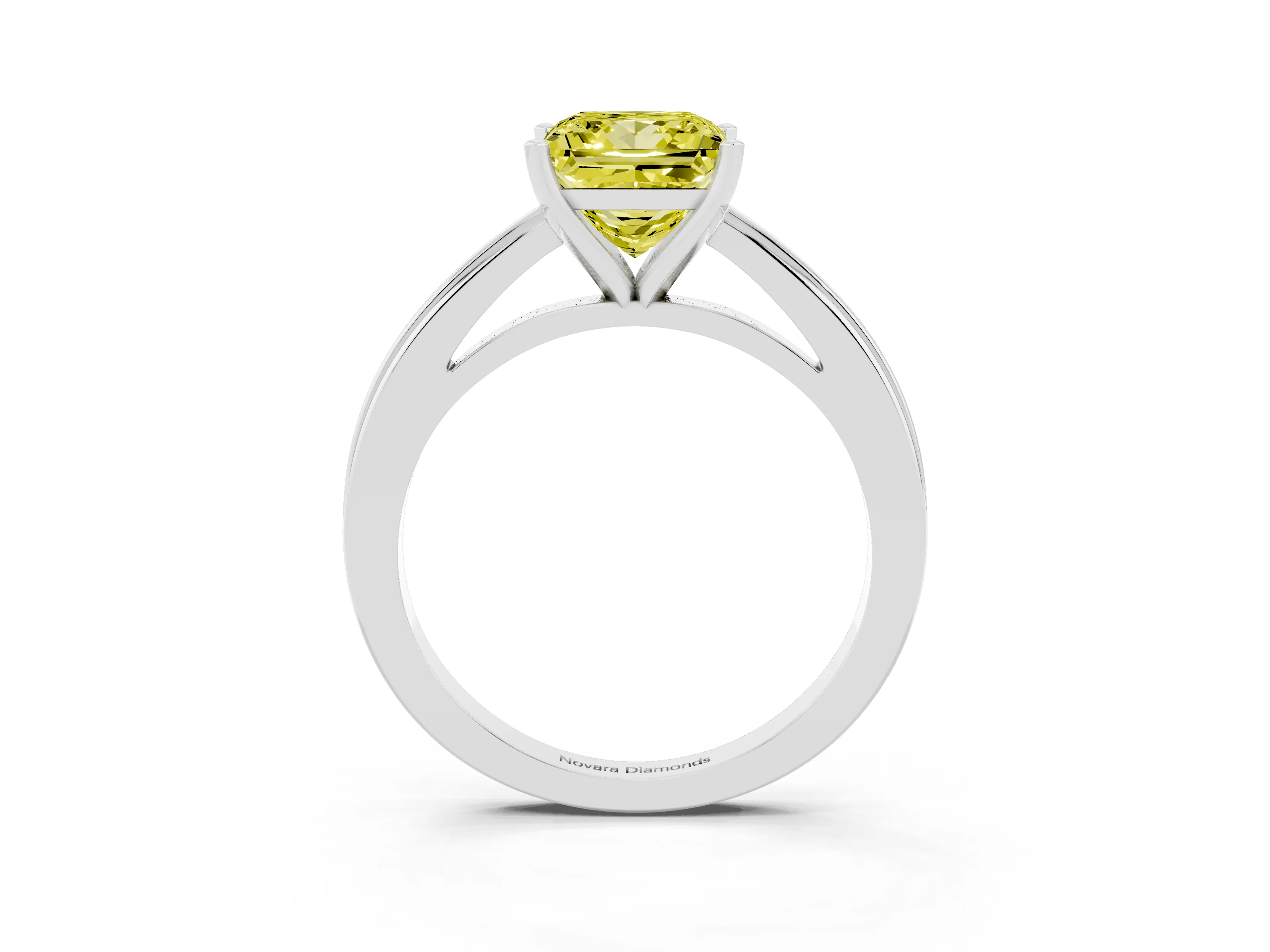 Fancy Yellow Princess Cut Diamond Solitaire Ring Set in Platinum with Prong Setting and Classic Band