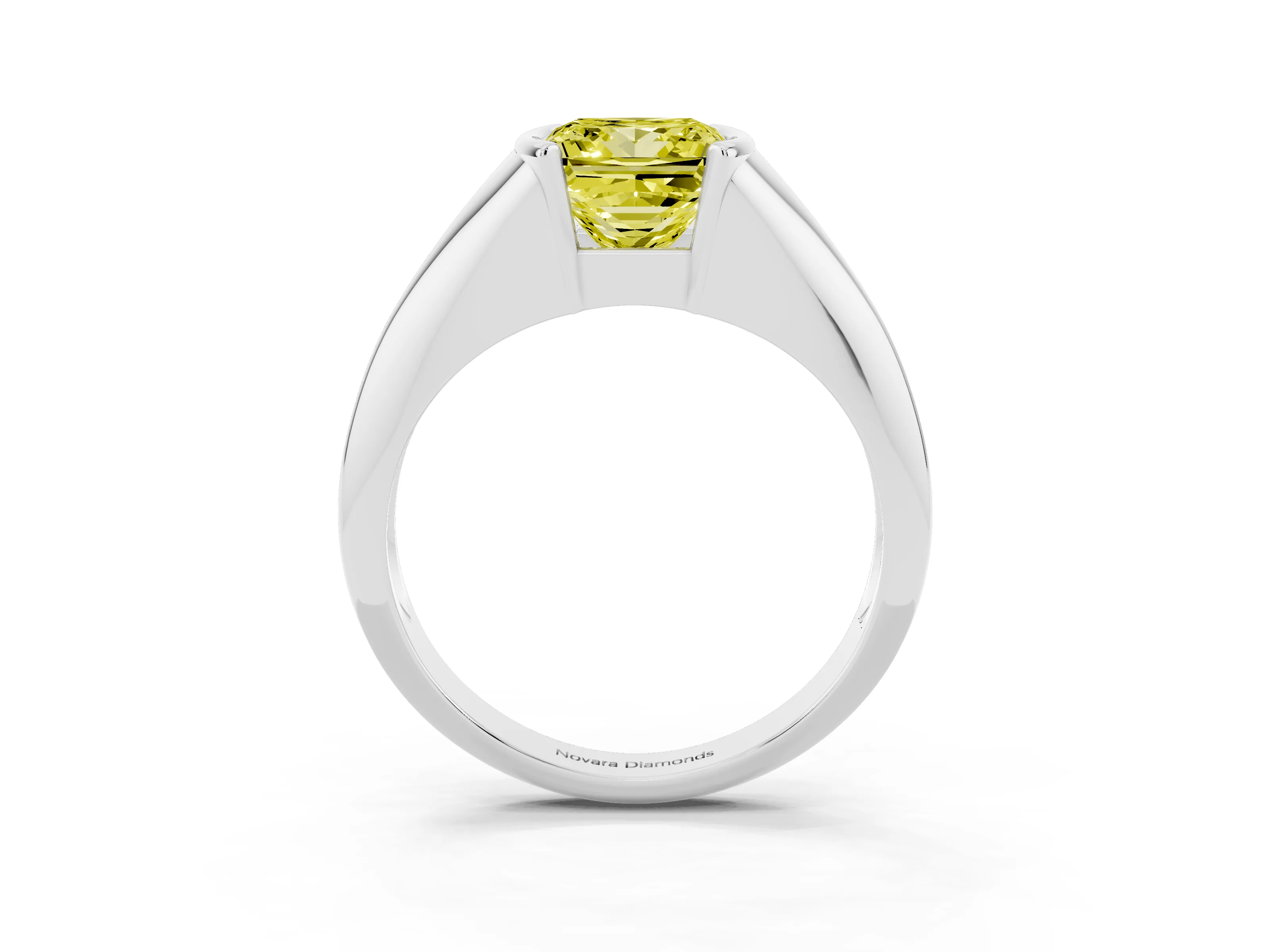 Fancy Yellow Princess Cut Diamond Solitaire Tension Set Ring Set in Silver