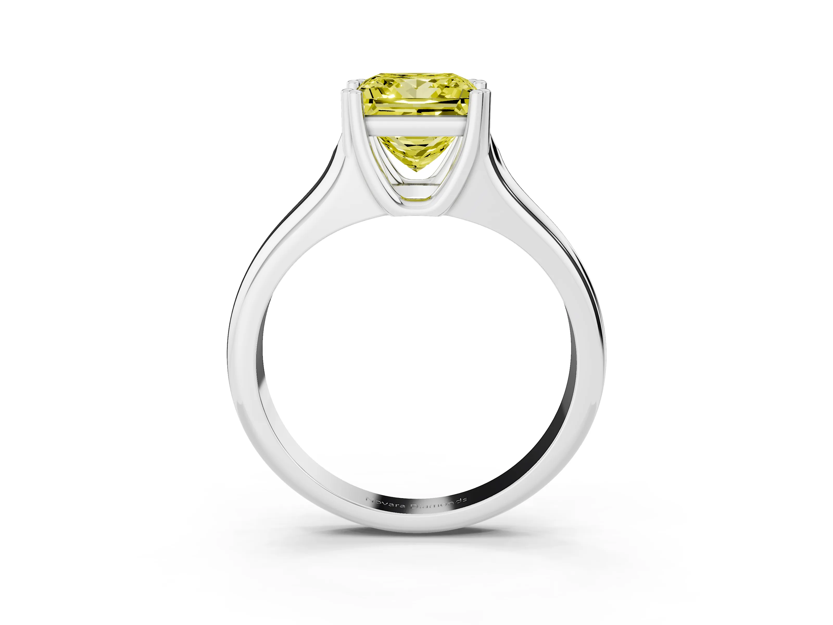 Fancy Yellow Princess Cut Diamond Solitaire Ring Set in Platinum with Wide Band and Prong Setting