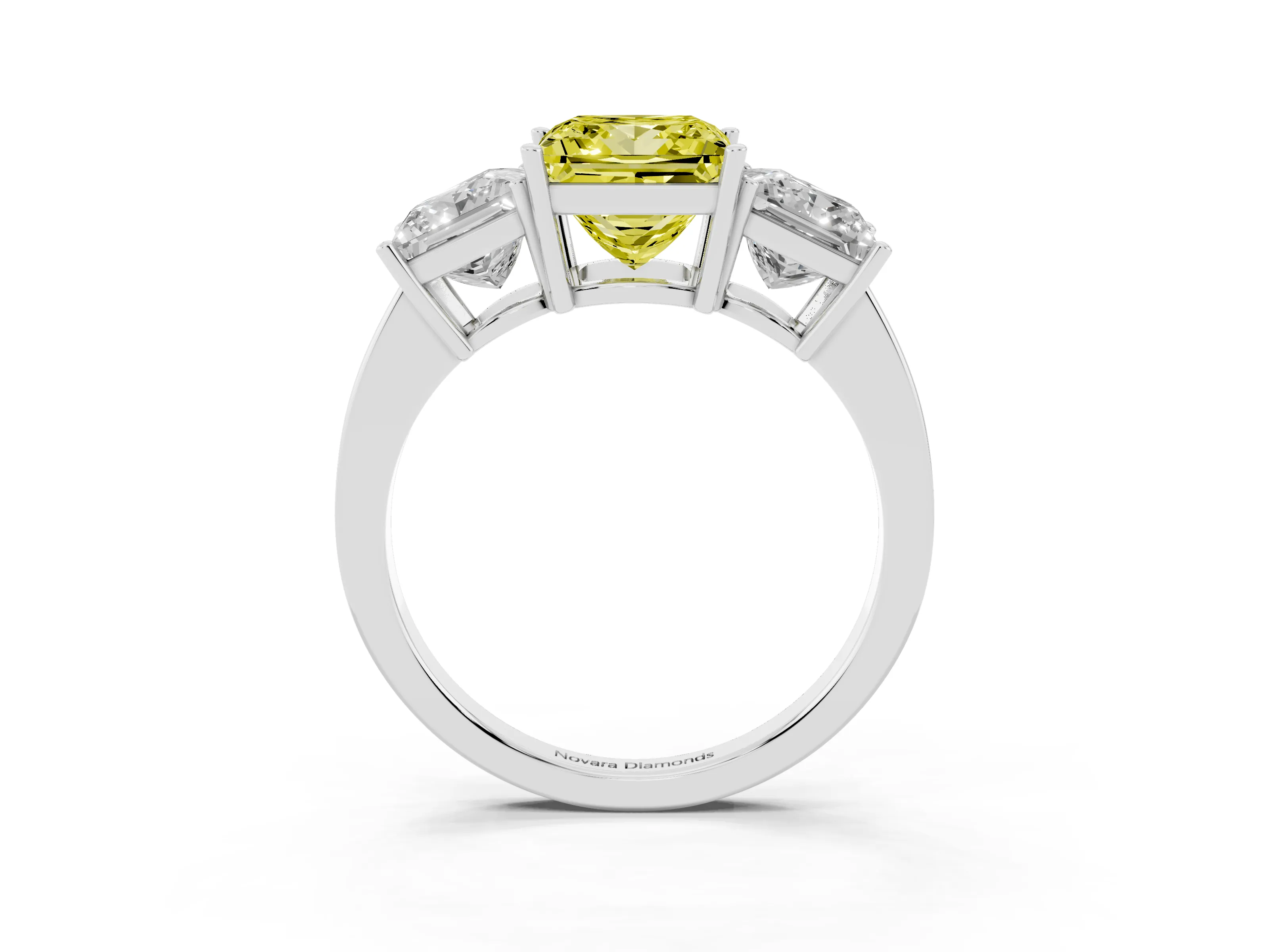 Fancy Yellow Princess Cut Diamond Three-Stone Engagement Ring Set in Platinum with Flat Band