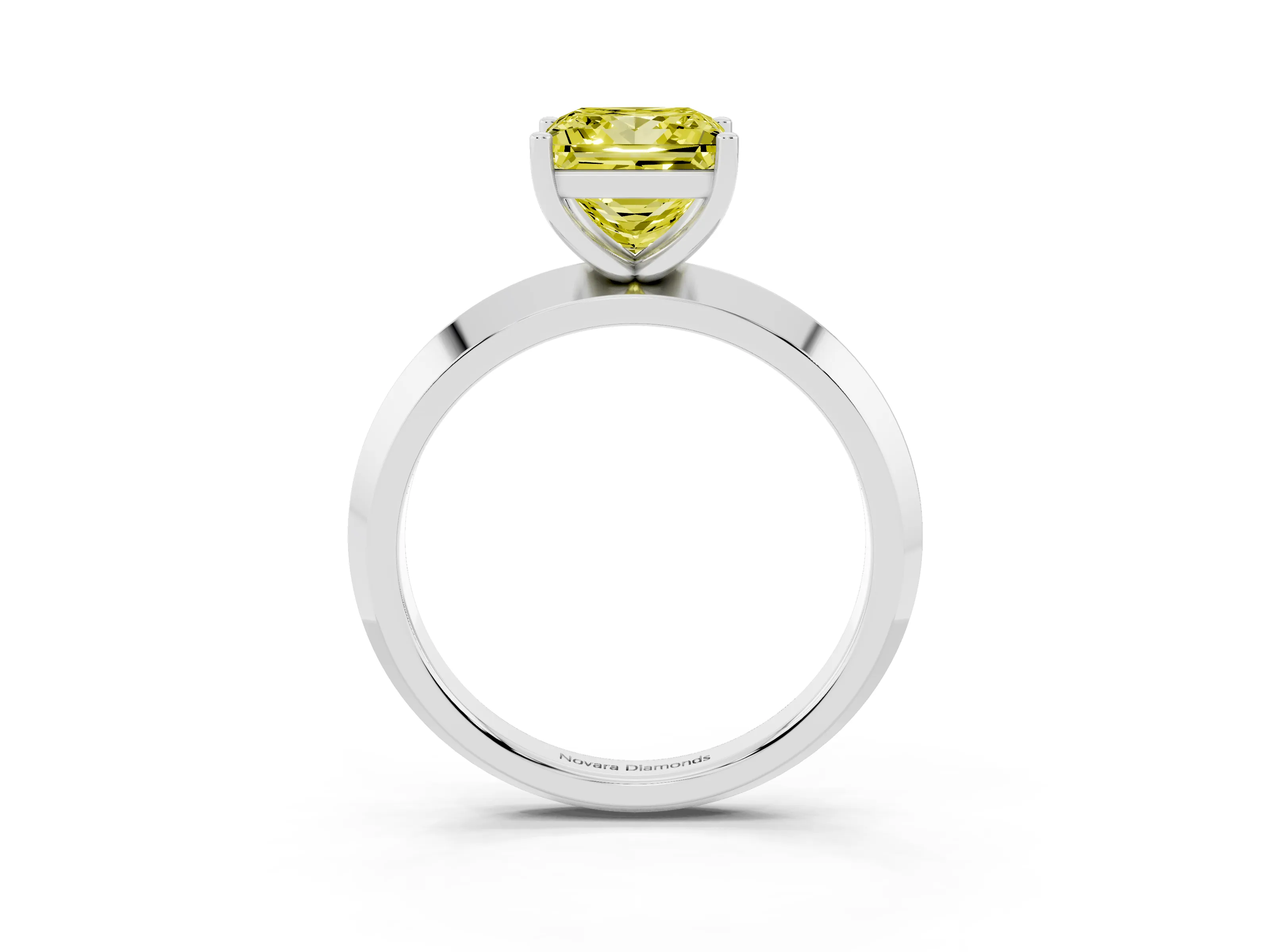 Fancy Yellow Princess Cut Diamond Solitaire Engagement Ring Set in Platinum with Flat Band and Prong Setting