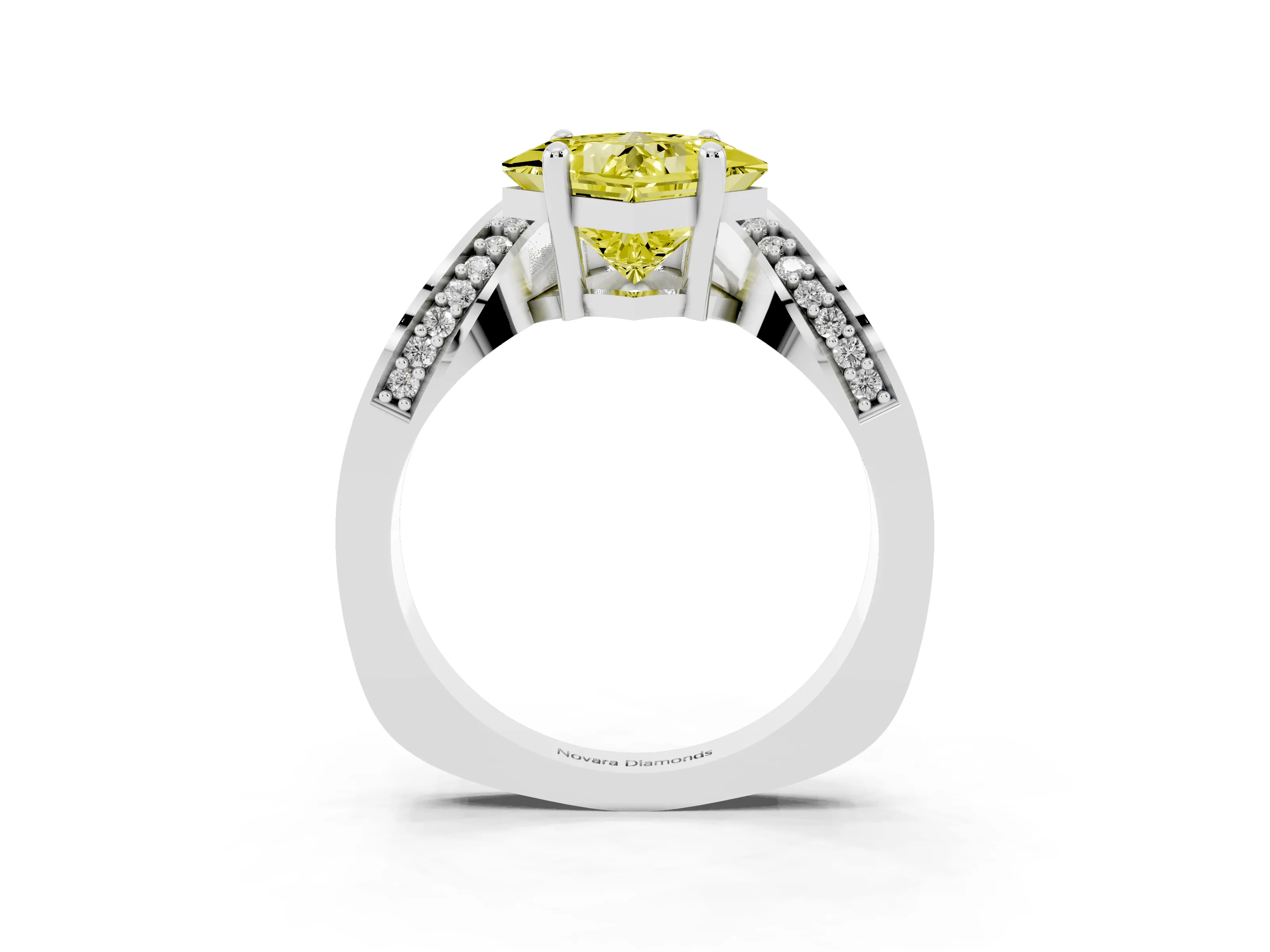 Fancy Yellow Princess Cut Diamond Solitaire Engagement Ring Set in Silver with Pavé Shoulders