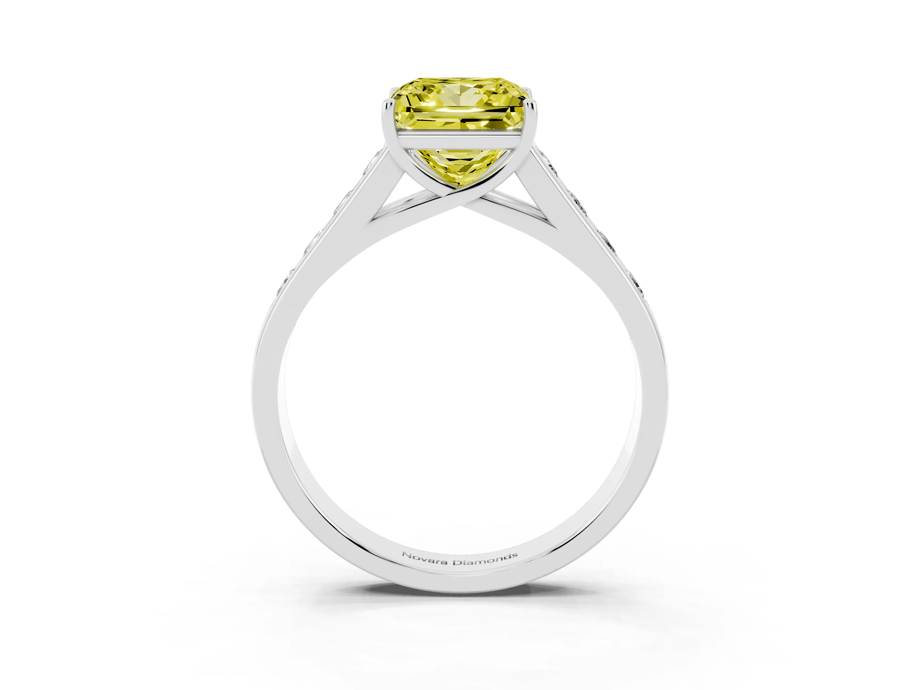 Fancy Yellow Princess Cut Diamond Solitaire Channel-Set Engagement Ring Set in Silver with Prong Setting