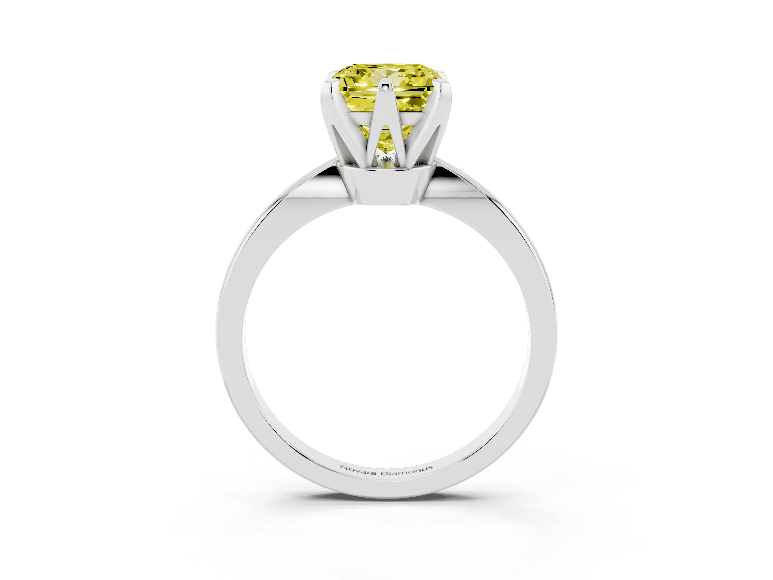 Fancy Yellow Princess Cut Diamond Solitaire Engagement Ring Set in Platinum with Slim Tapered Solitaire Band