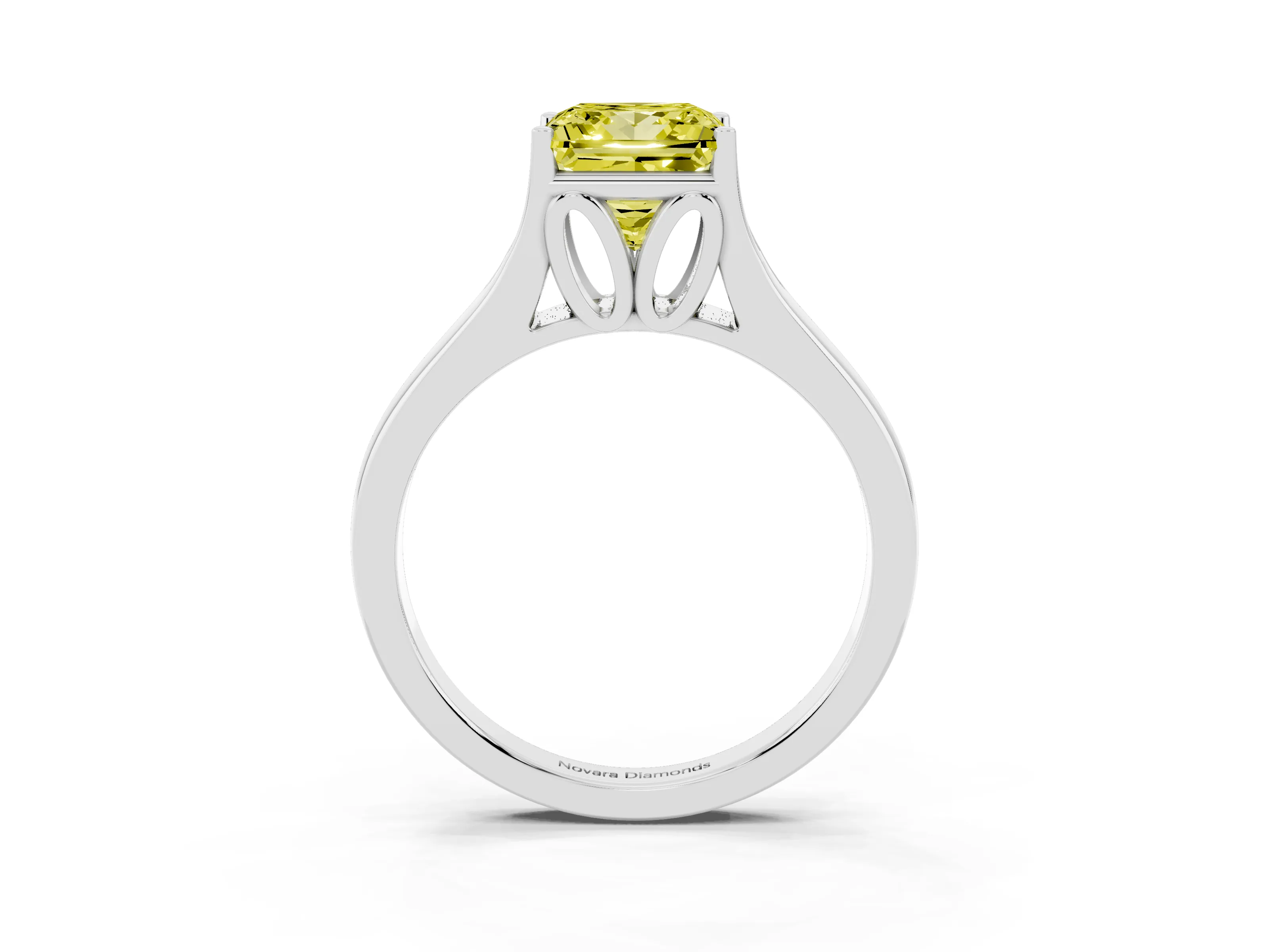 Fancy Yellow Princess Cut Diamond Solitaire Ring Set in Platinum with Arched Cathedral Band and Prong Setting