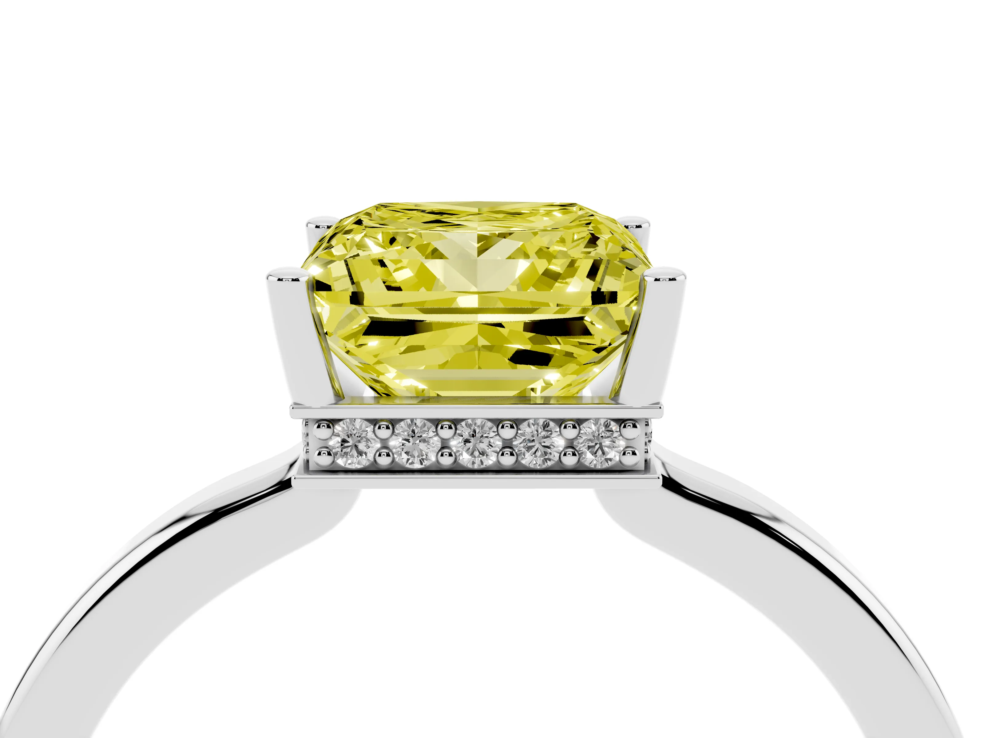 Fancy Yellow Princess Cut Diamond Solitaire Engagement Ring Set in White gold with Prong Setting on a Plain Band