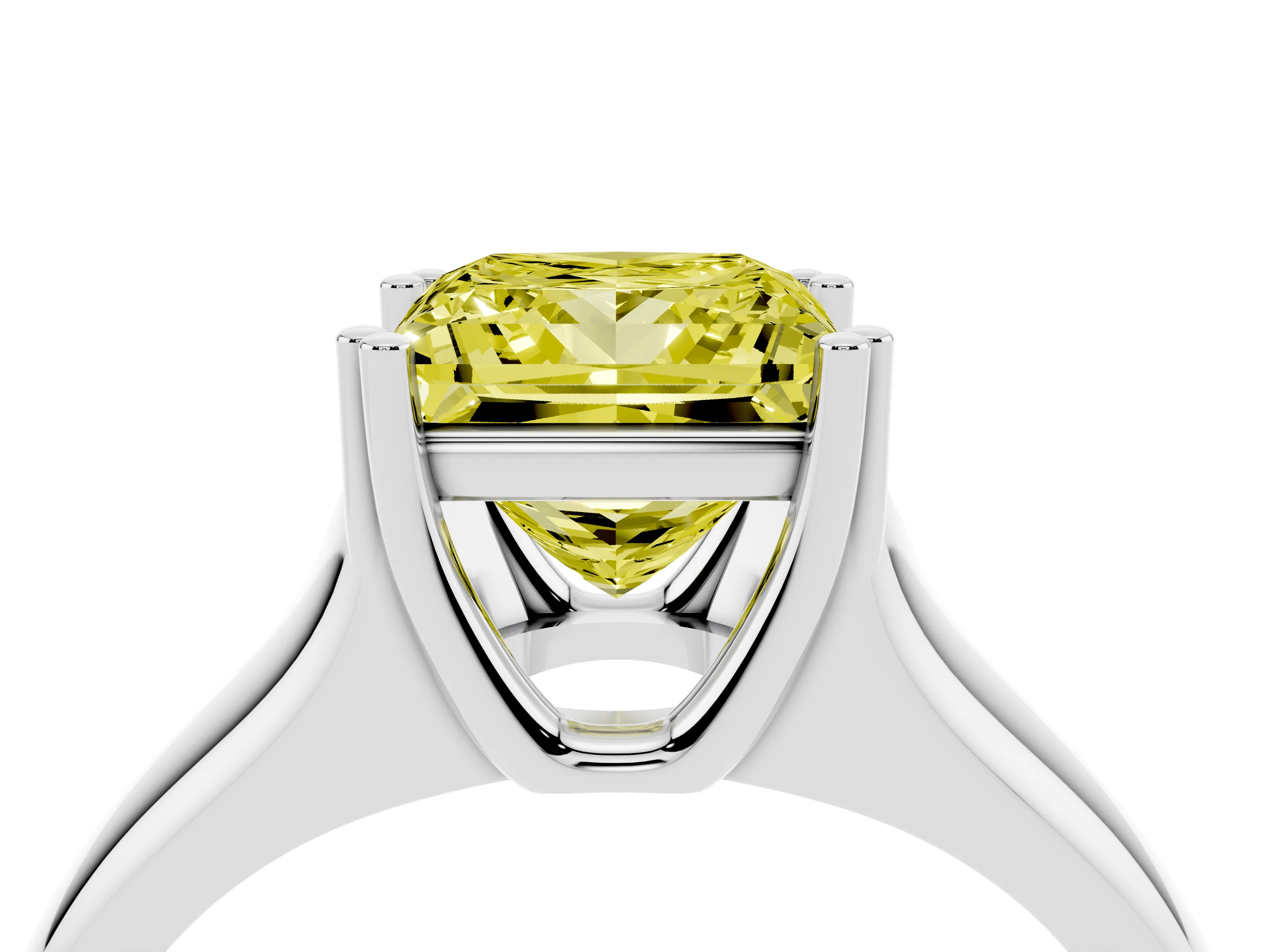 Fancy Yellow Princess Cut Diamond Solitaire Ring Set in Platinum with Wide Band and Prong Setting