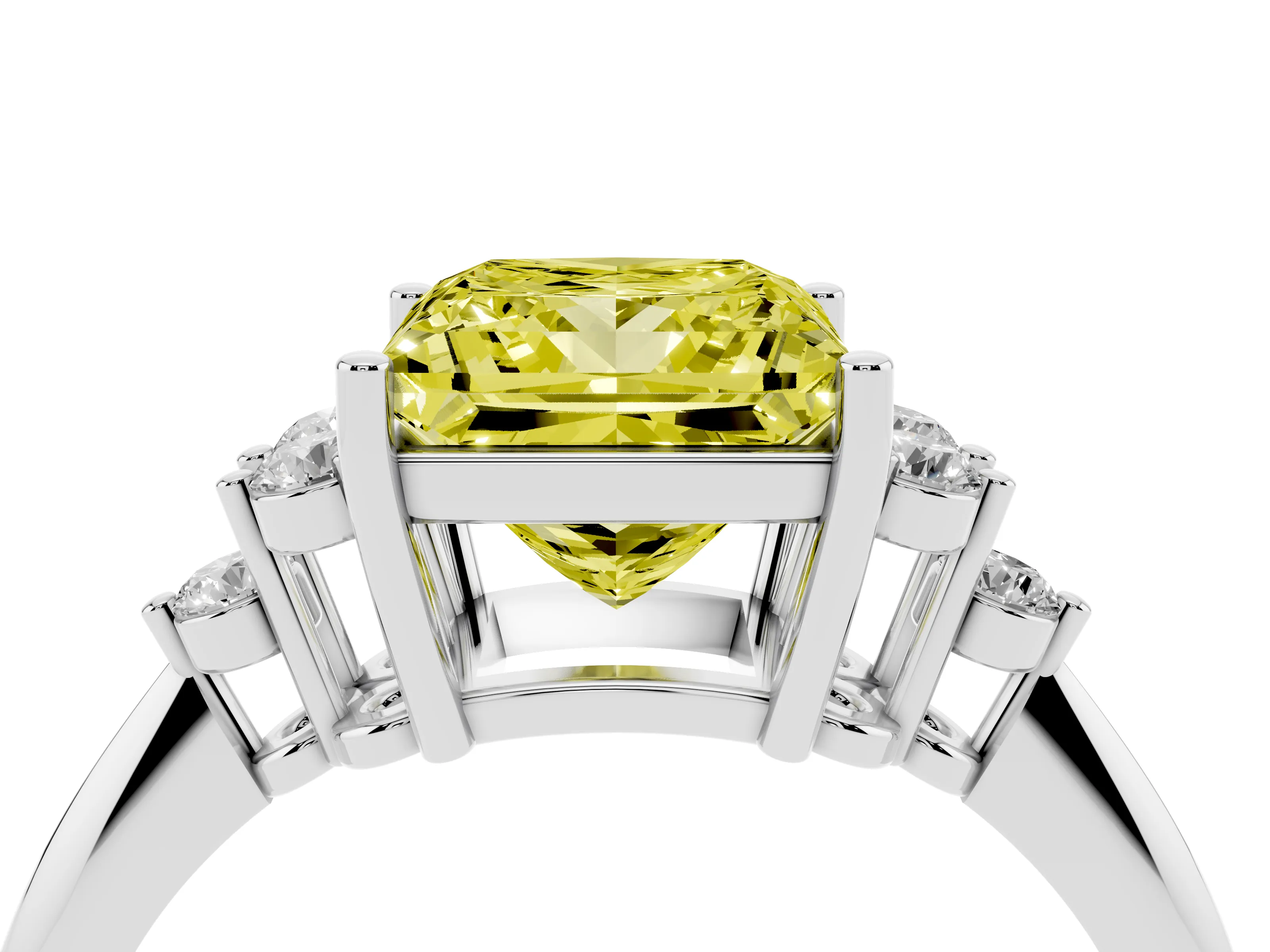 Fancy Yellow Princess Cut Diamond Cluster Ring Set in Platinum with Plain Band and Prong Setting