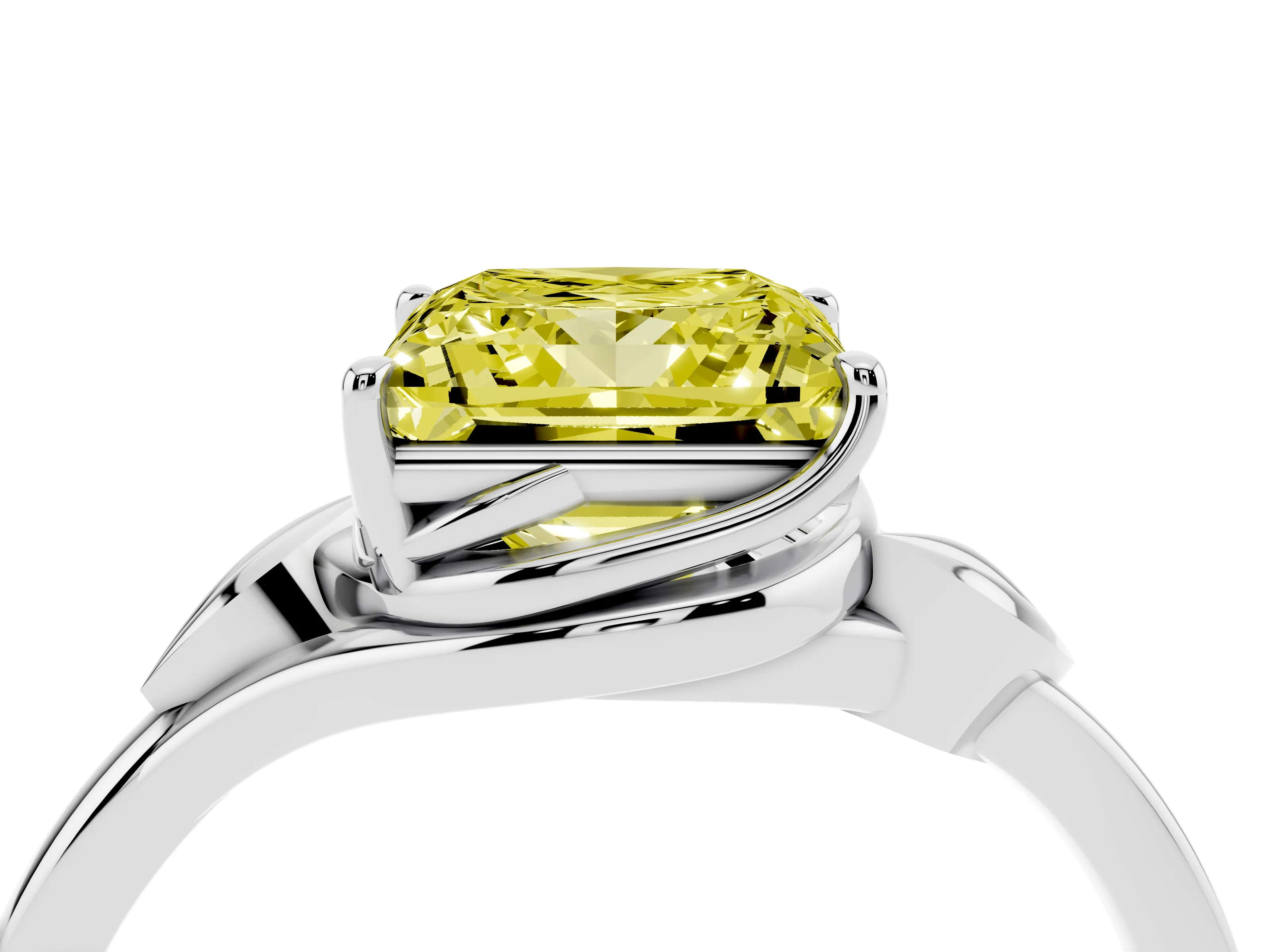 Fancy Yellow Princess Cut Diamond Solitaire Ring Set in Platinum with Polished Twist Band