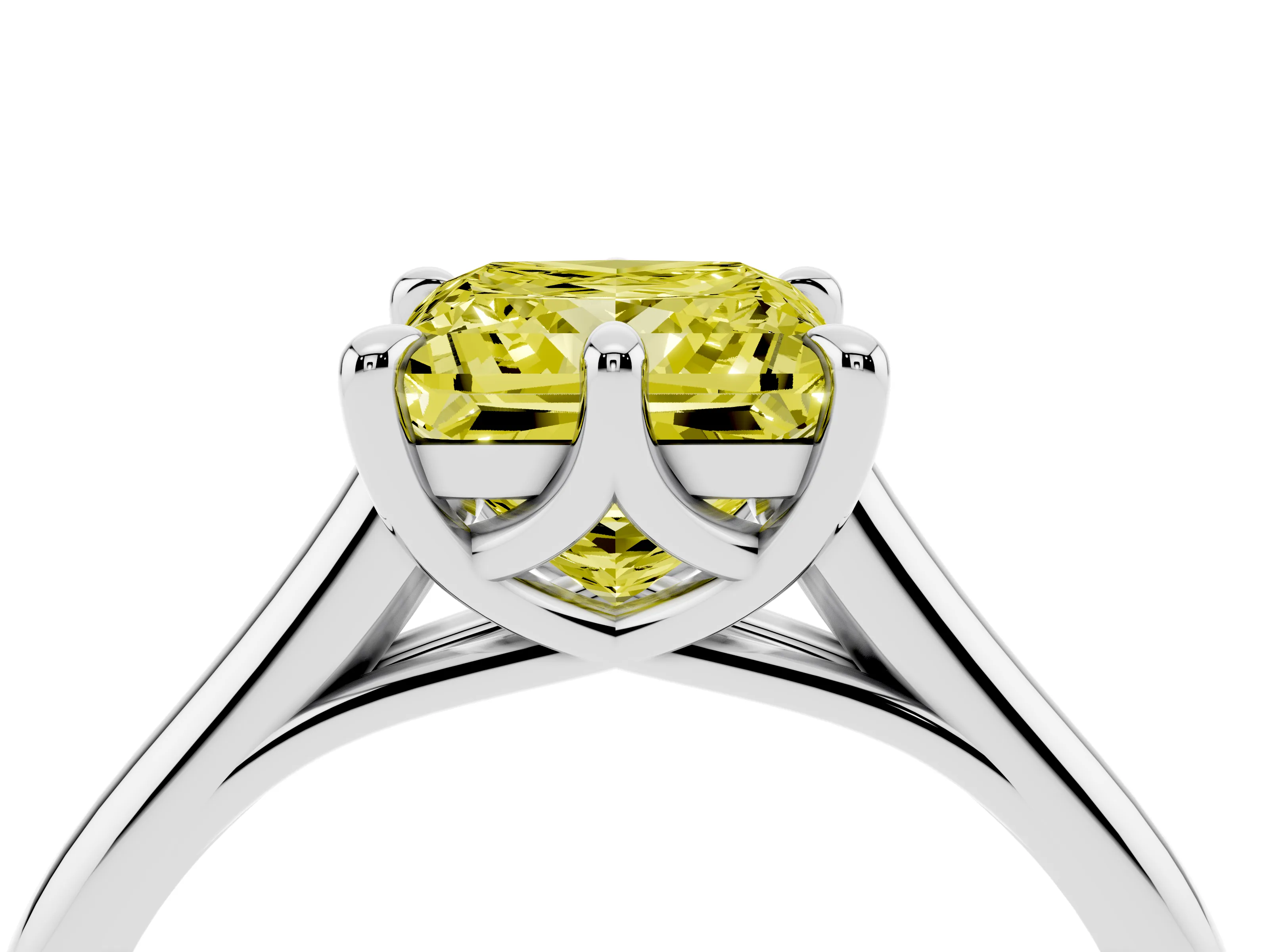 Fancy Yellow Princess Cut Diamond Solitaire Engagement Ring Set in Platinum with Prong Setting and Plain Classic Band
