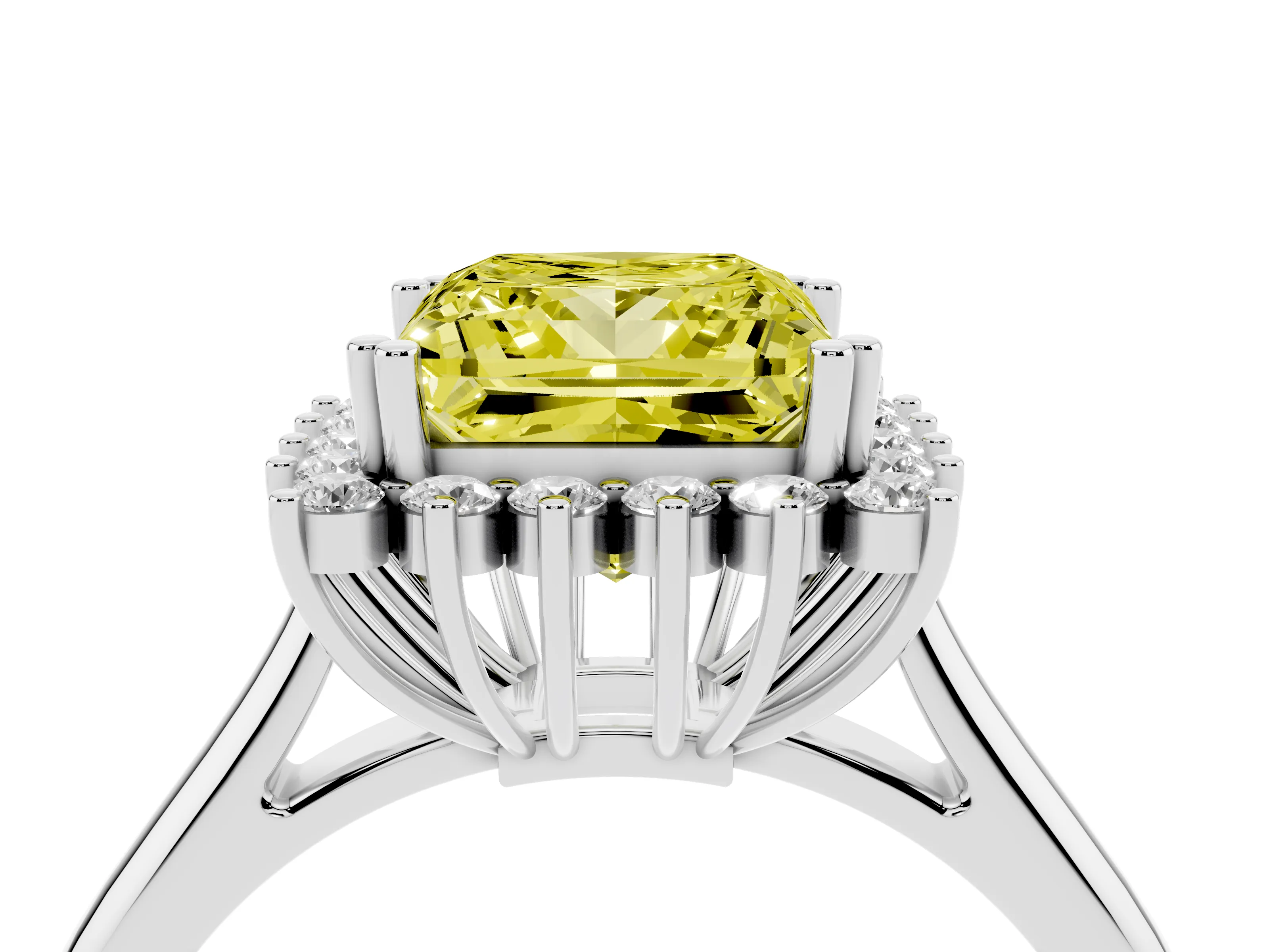 Fancy Yellow Princess Cut Diamond Halo Ring Set in Platinum with Plain Solitaire Band and Prong Setting