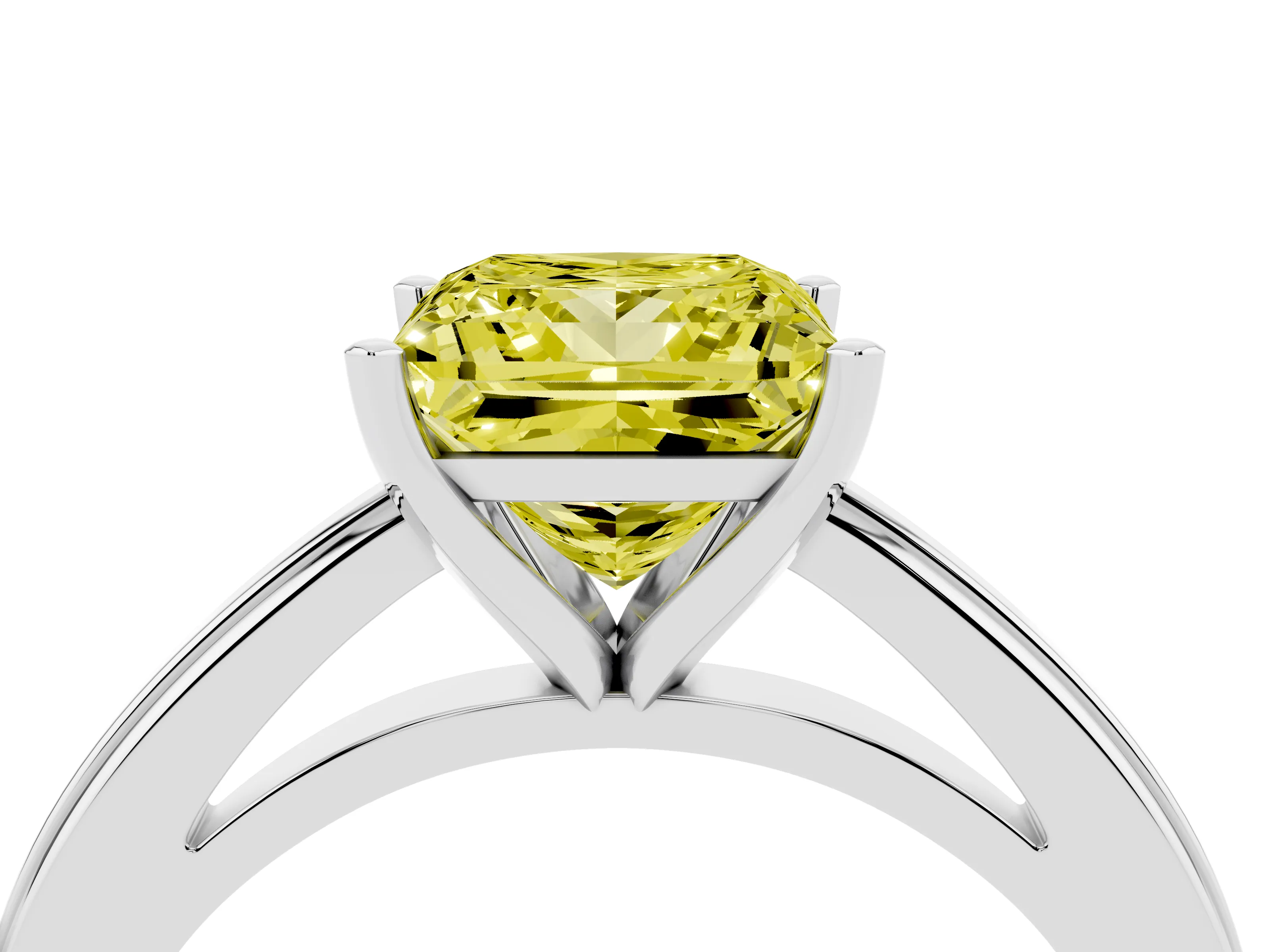 Fancy Yellow Princess Cut Diamond Solitaire Ring Set in Platinum with Prong Setting and Classic Band