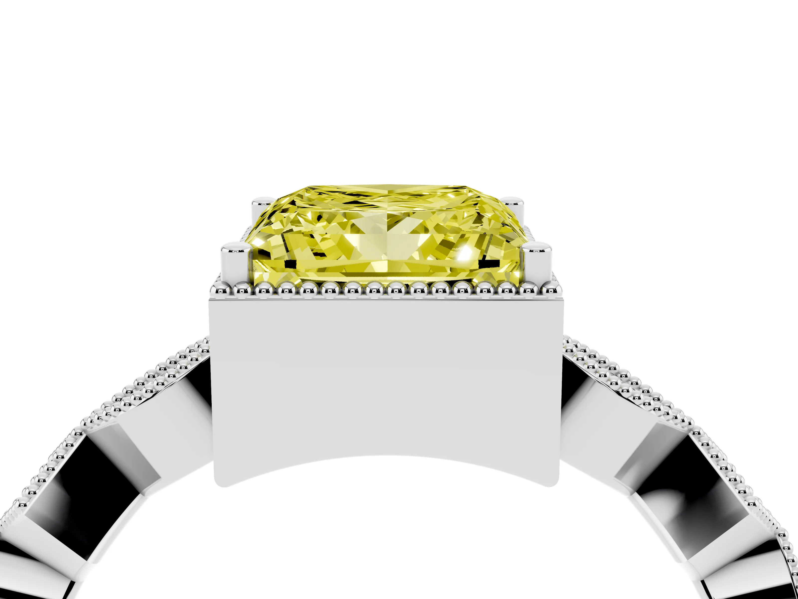 Fancy Yellow Princess Cut Diamond Milgrain Marquise Twist Band Ring Set in White gold with Prong Setting