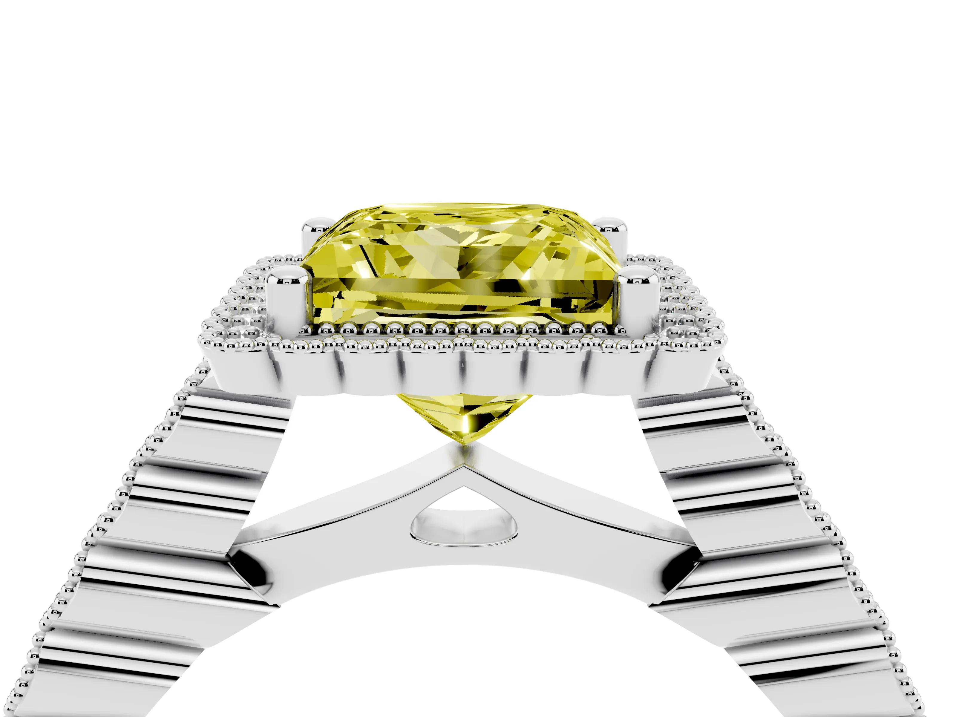 Fancy Yellow Princess Cut Diamond Halo Ring Set in Silver with Pavé Milgrain Band