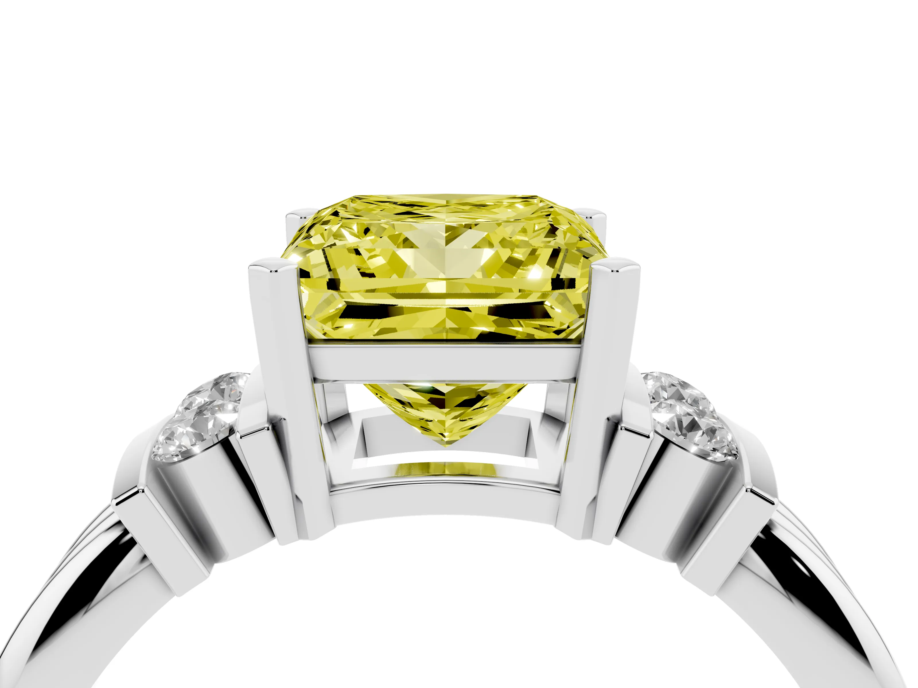 Fancy Yellow Three-Stone Princess Cut Diamond Channel Set Ring Set in Silver with Bar Prongs