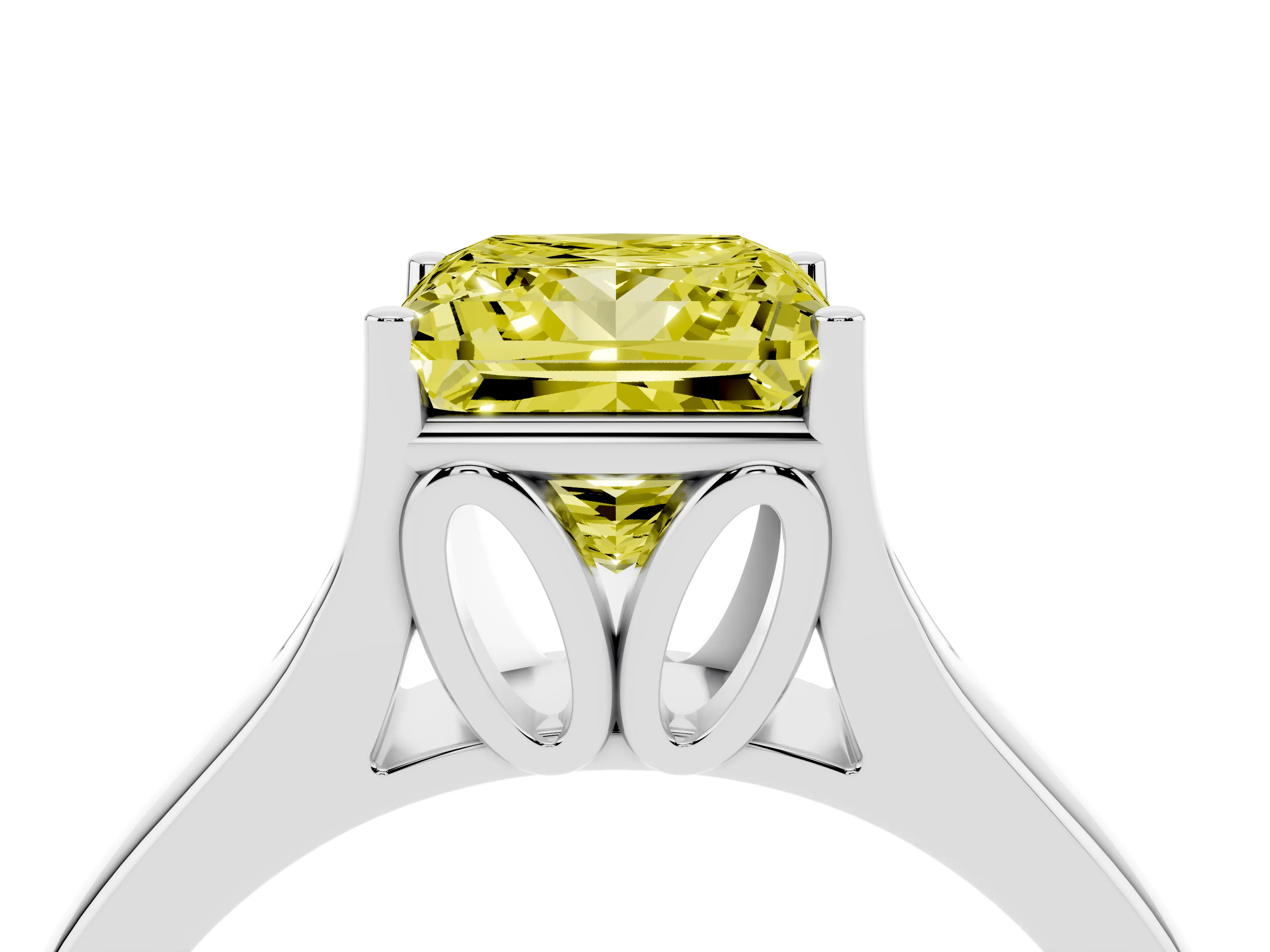 Fancy Yellow Princess Cut Diamond Solitaire Ring Set in Platinum with Arched Cathedral Band and Prong Setting