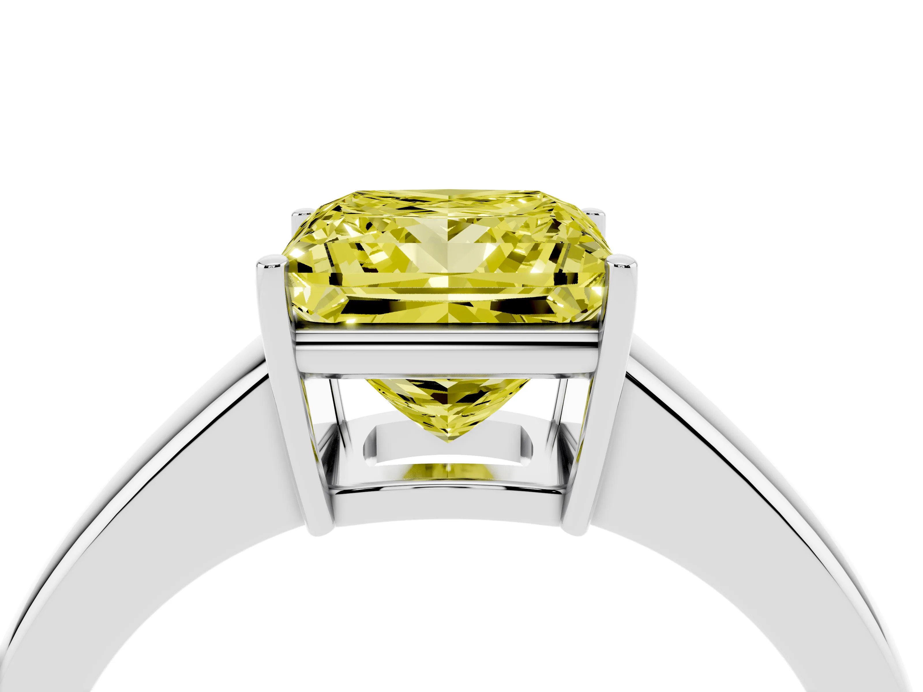 Fancy Yellow Princess Cut Diamond Solitaire Ring Set in Silver with Tapered Band and Prong Setting