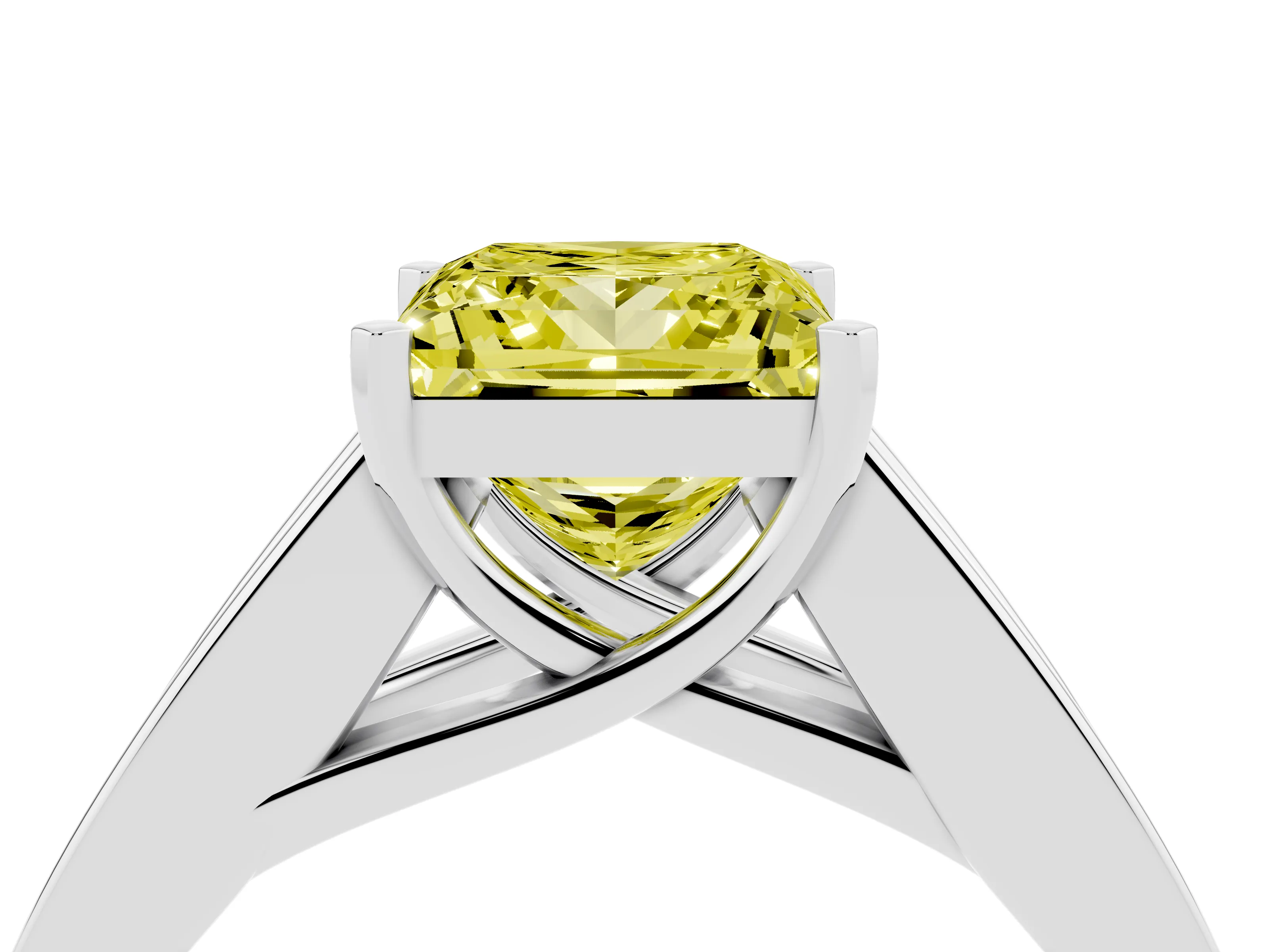 Fancy Yellow Princess Cut Diamond Solitaire Ring Set in Silver with Channel-Set Accent Stones and Prong Setting