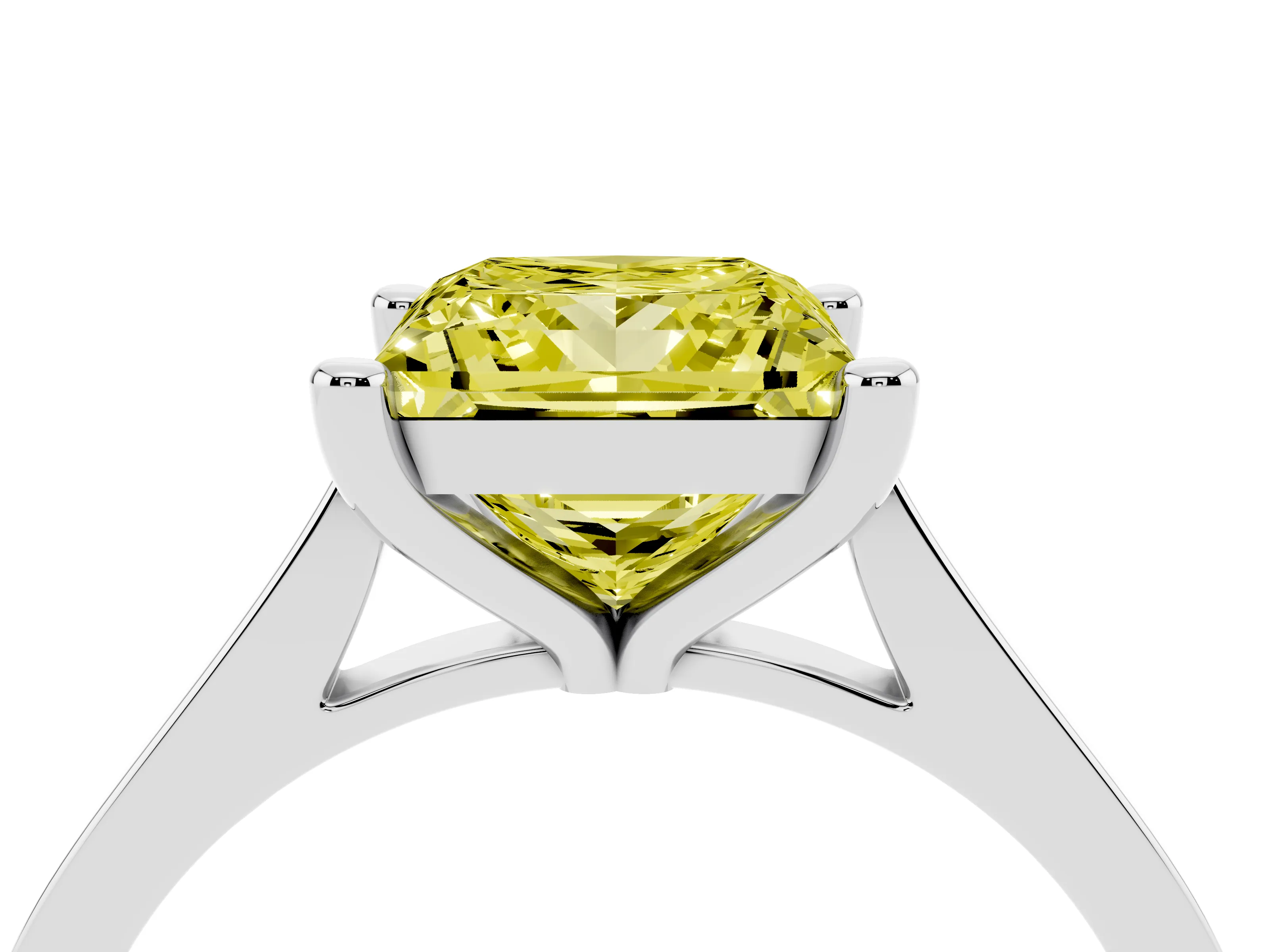 Fancy Yellow Princess Cut Diamond Solitaire Ring Set in Silver with Prong Setting and Tapered Band