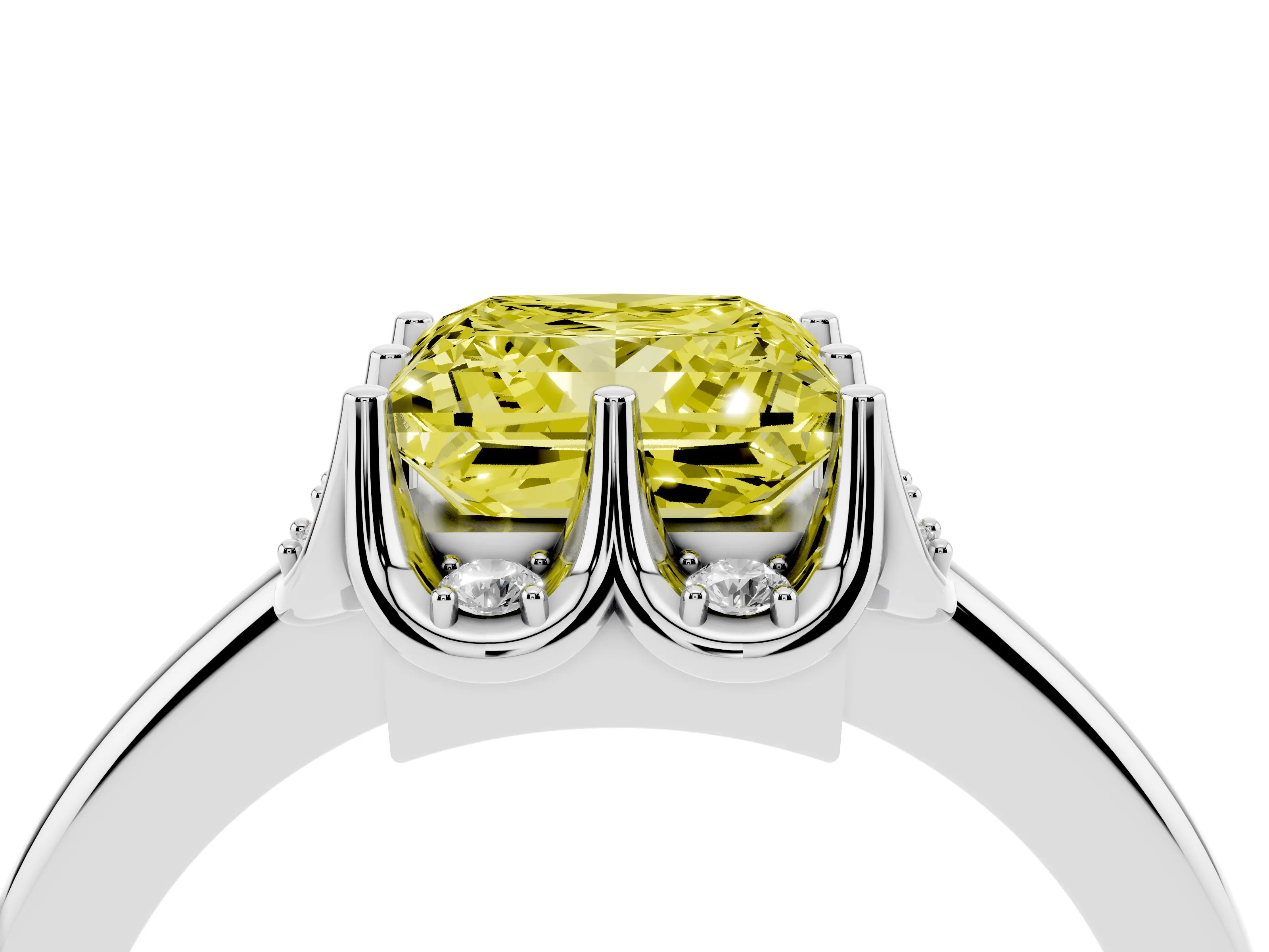 Fancy Yellow Princess Cut Diamond Round Cluster Halo Ring Set in Platinum with Solitaire Band and Prong Setting