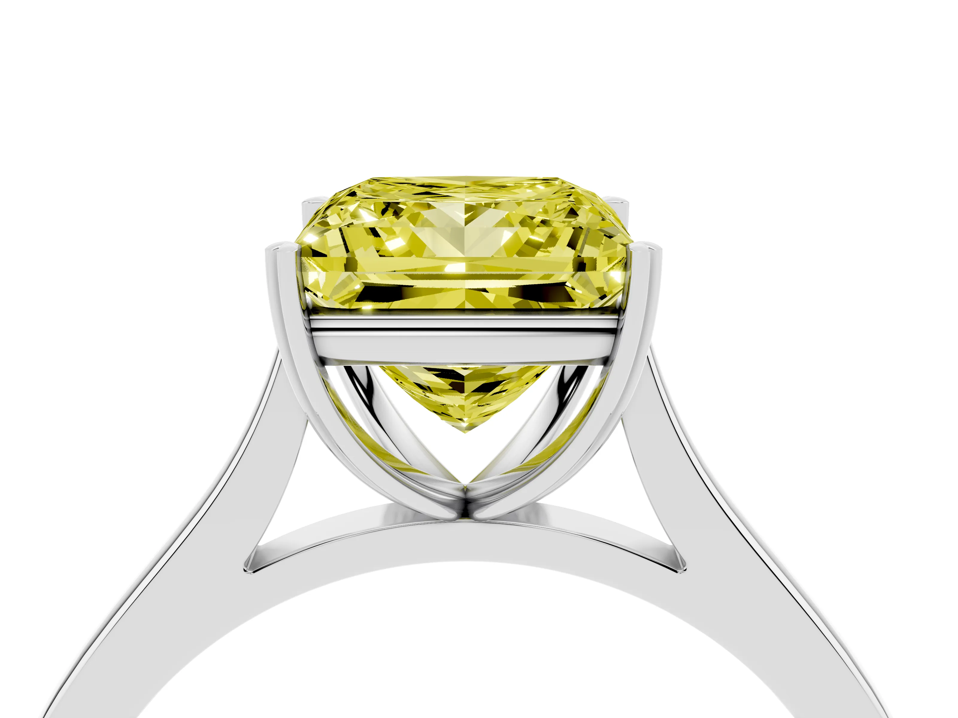 Fancy Yellow Princess Cut Diamond Solitaire Heart Prong Engagement Ring Set in White gold with Tapered Band