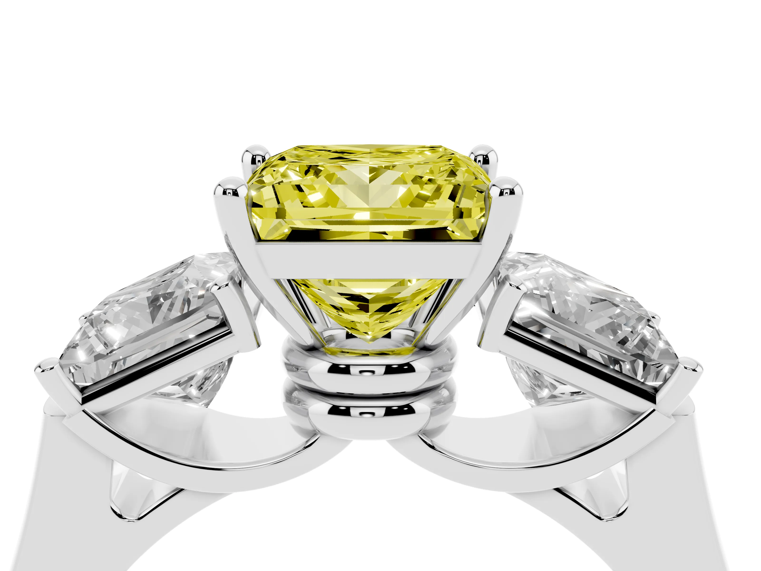 Fancy Yellow Princess Cut Diamond Three-Stone Trellis Ring Set in Silver with Comfort Fit Band