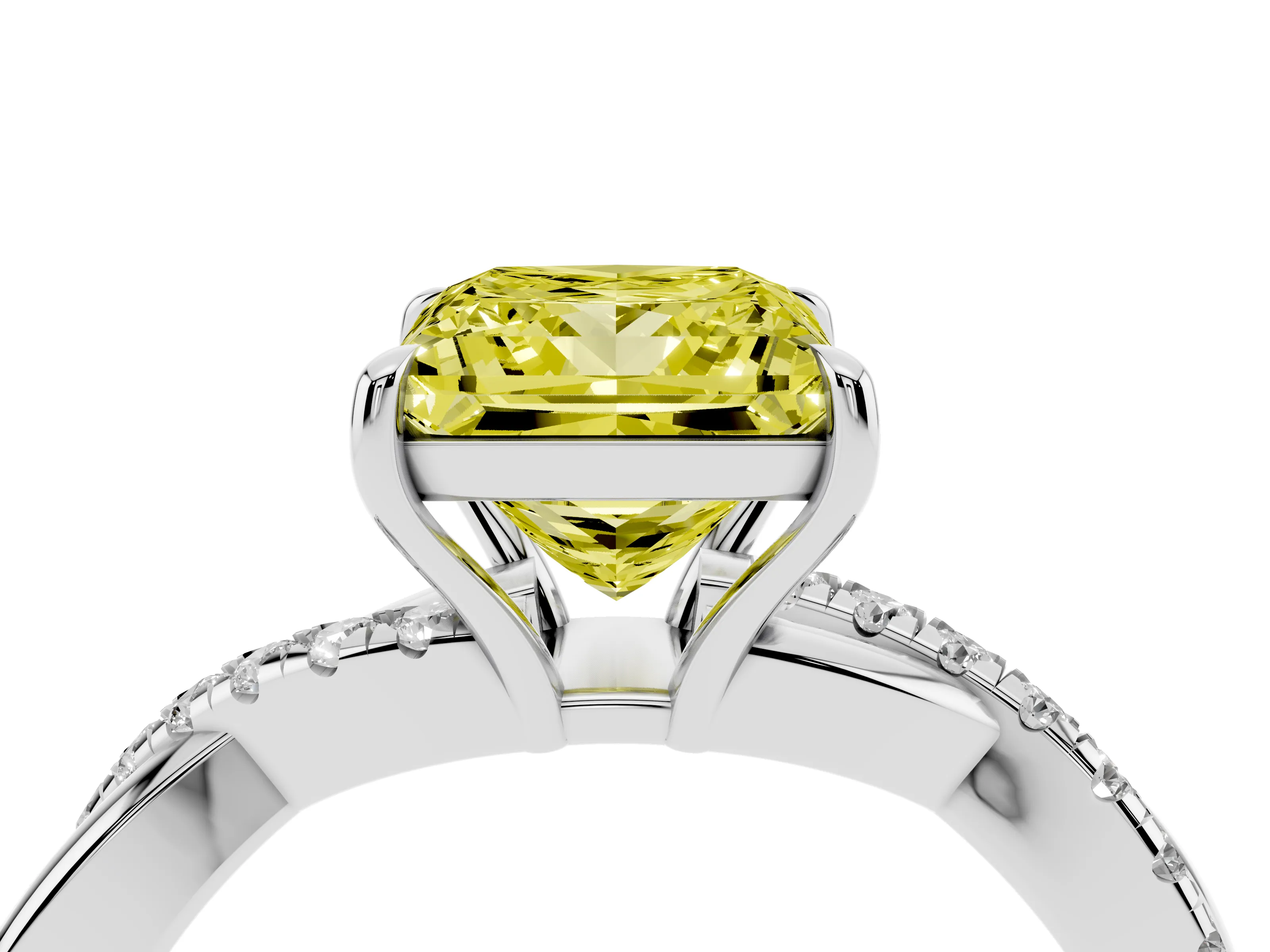 Fancy Yellow Princess Cut Diamond Twisted Pavé Band Ring Set in Silver with Prong Setting