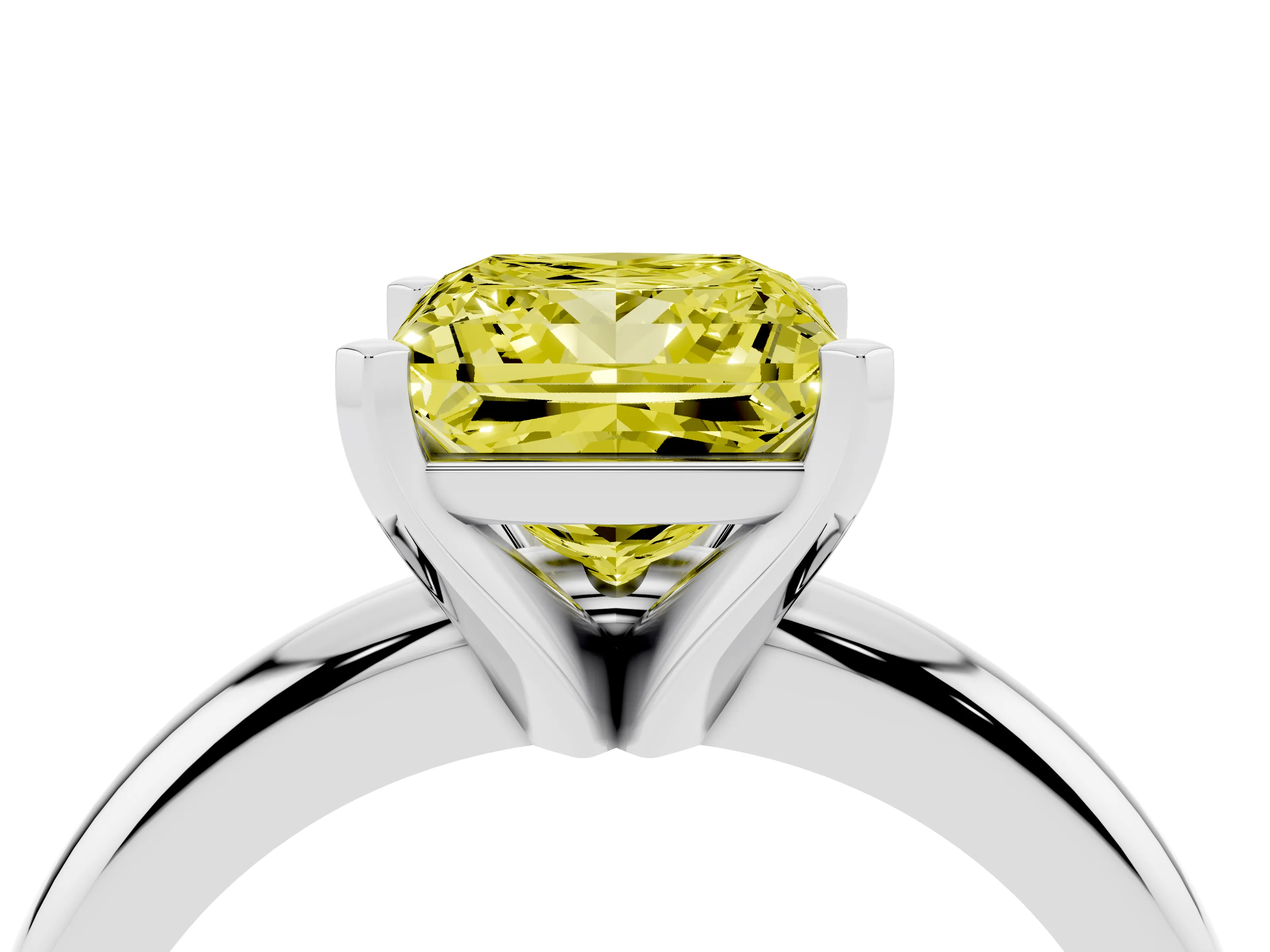 Fancy Yellow Princess Cut Diamond Solitaire Engagement Ring Set in Silver with Round Band and Prong Setting