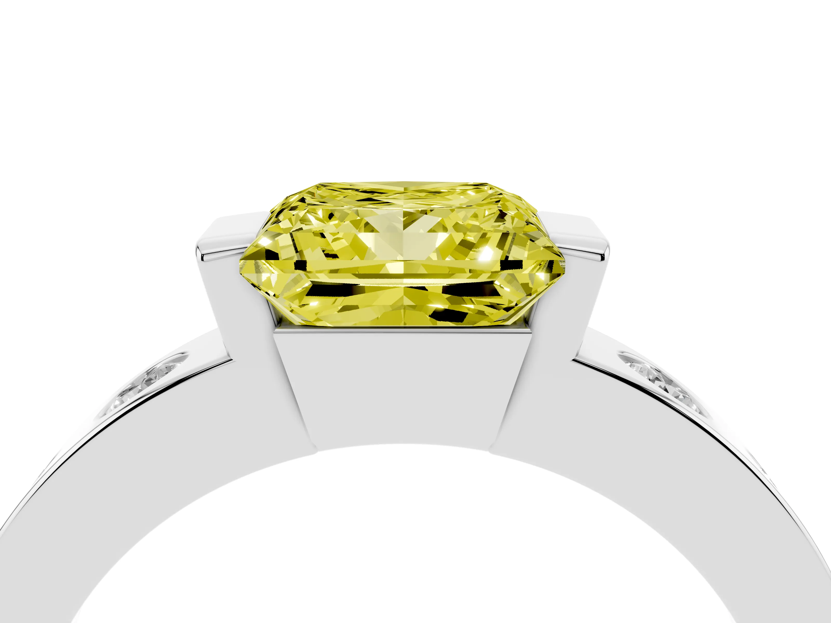 Fancy Yellow Princess Cut Diamond Channel-Set Band Ring Set in Platinum with Bezel Prong Setting