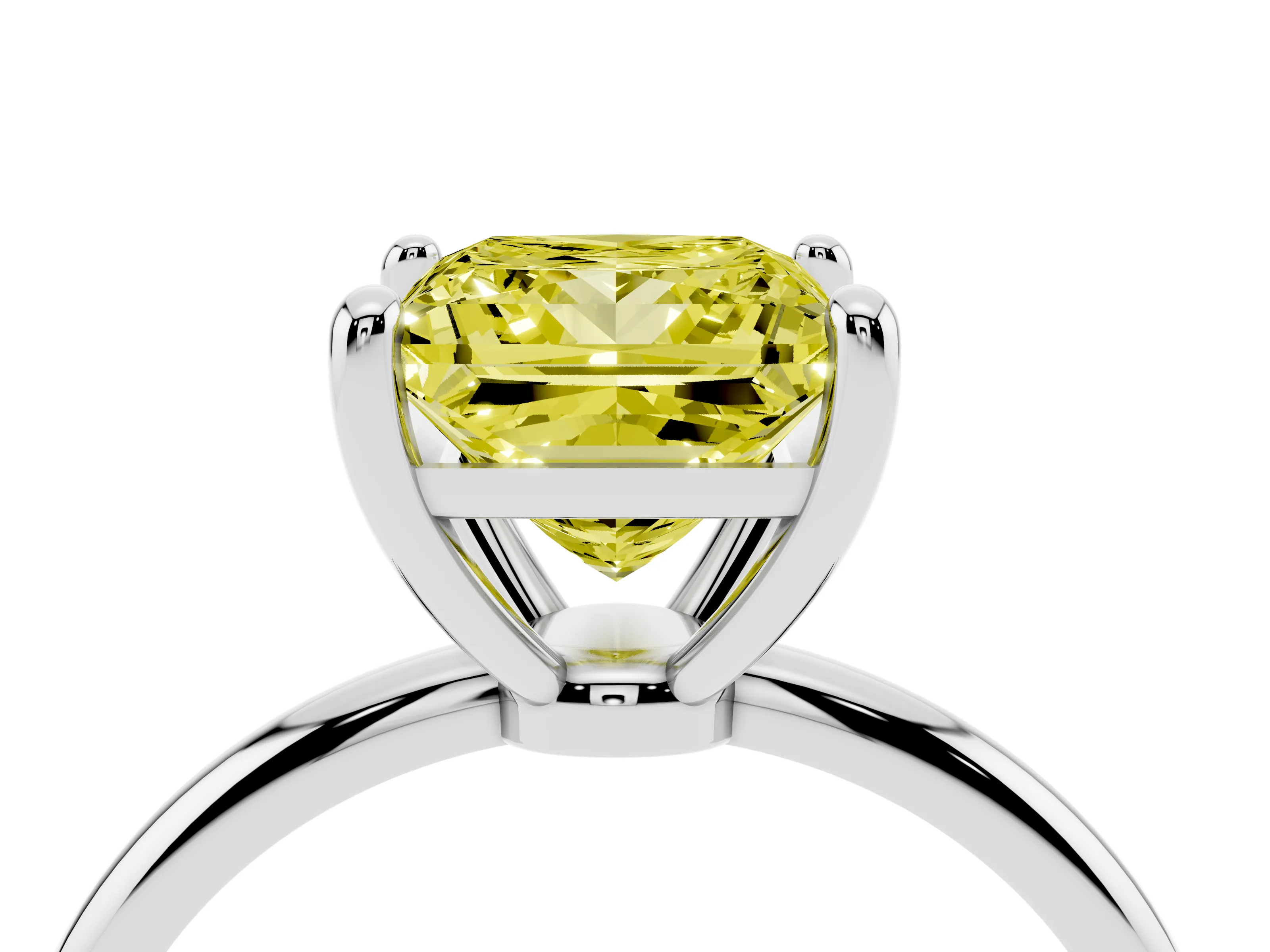 Fancy Yellow Princess Cut Diamond Solitaire Ring Set in White gold with Secure Prong Setting on a Classic Band