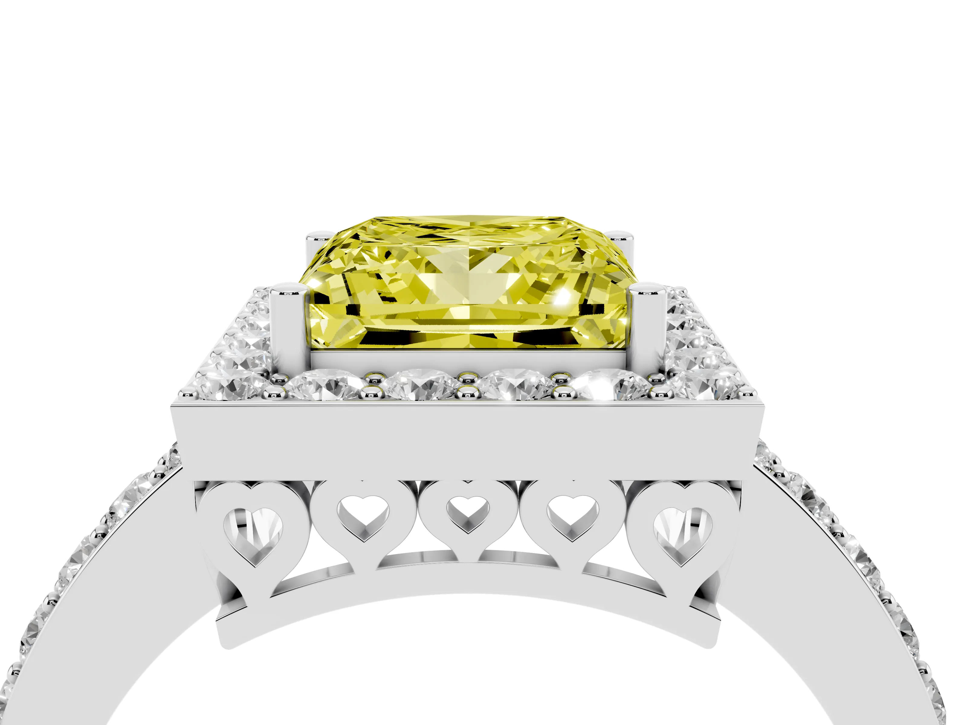 Fancy Yellow Princess Cut Diamond Halo Ring Set in Silver with Pavé-Setting Band and Open Prong Center