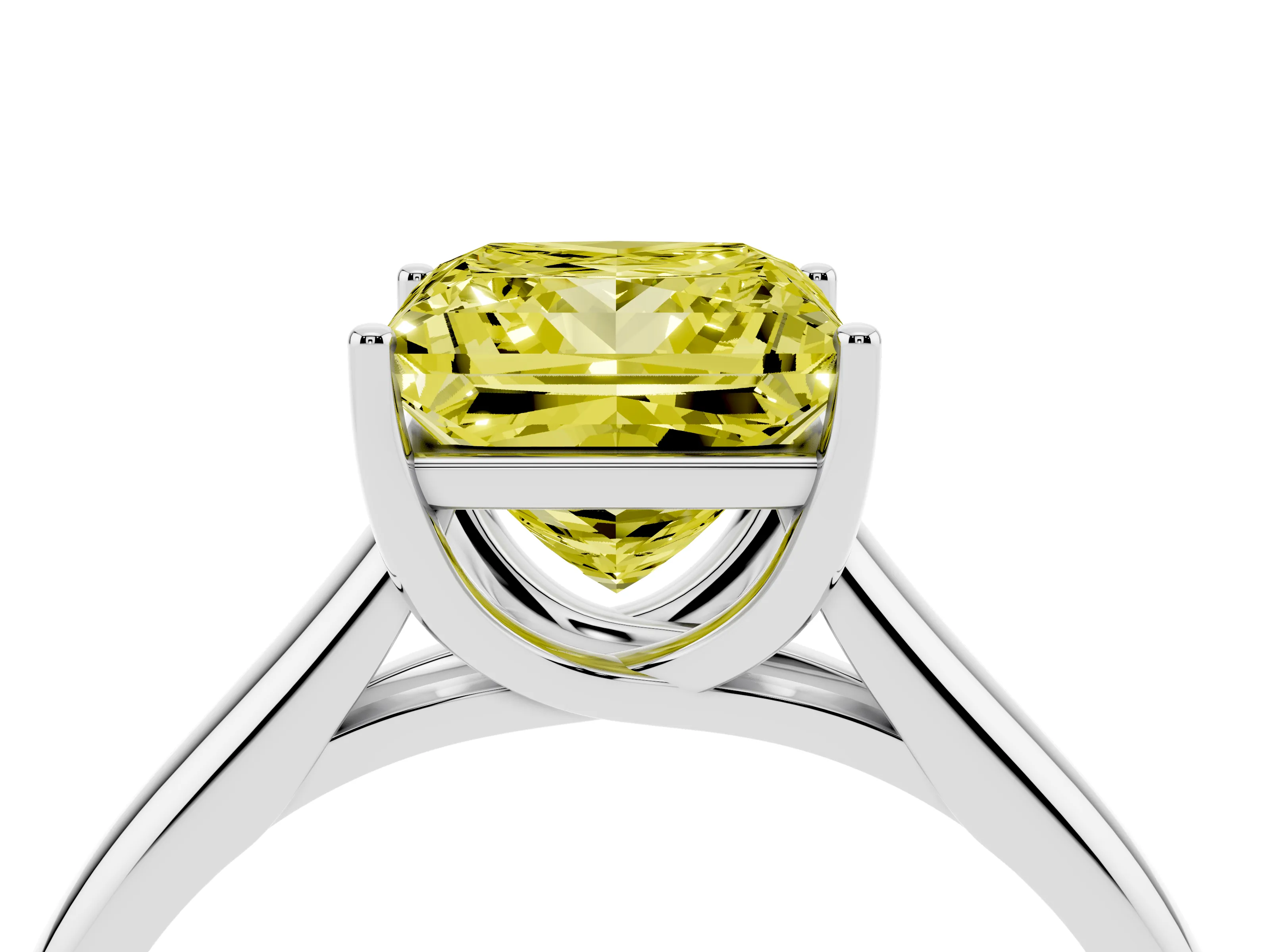 Fancy Yellow Princess Cut Diamond Solitaire Engagement Ring Set in Silver with Subtly Tapered Band and Prong Setting
