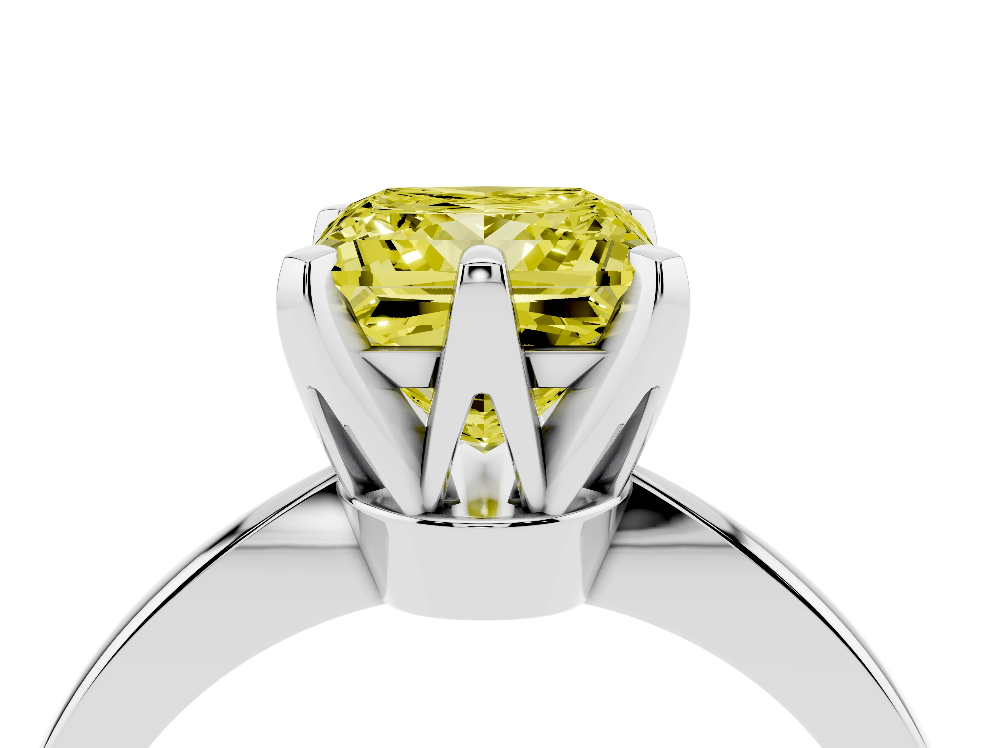 Fancy Yellow Princess Cut Diamond Solitaire Engagement Ring Set in Platinum with Slim Tapered Solitaire Band