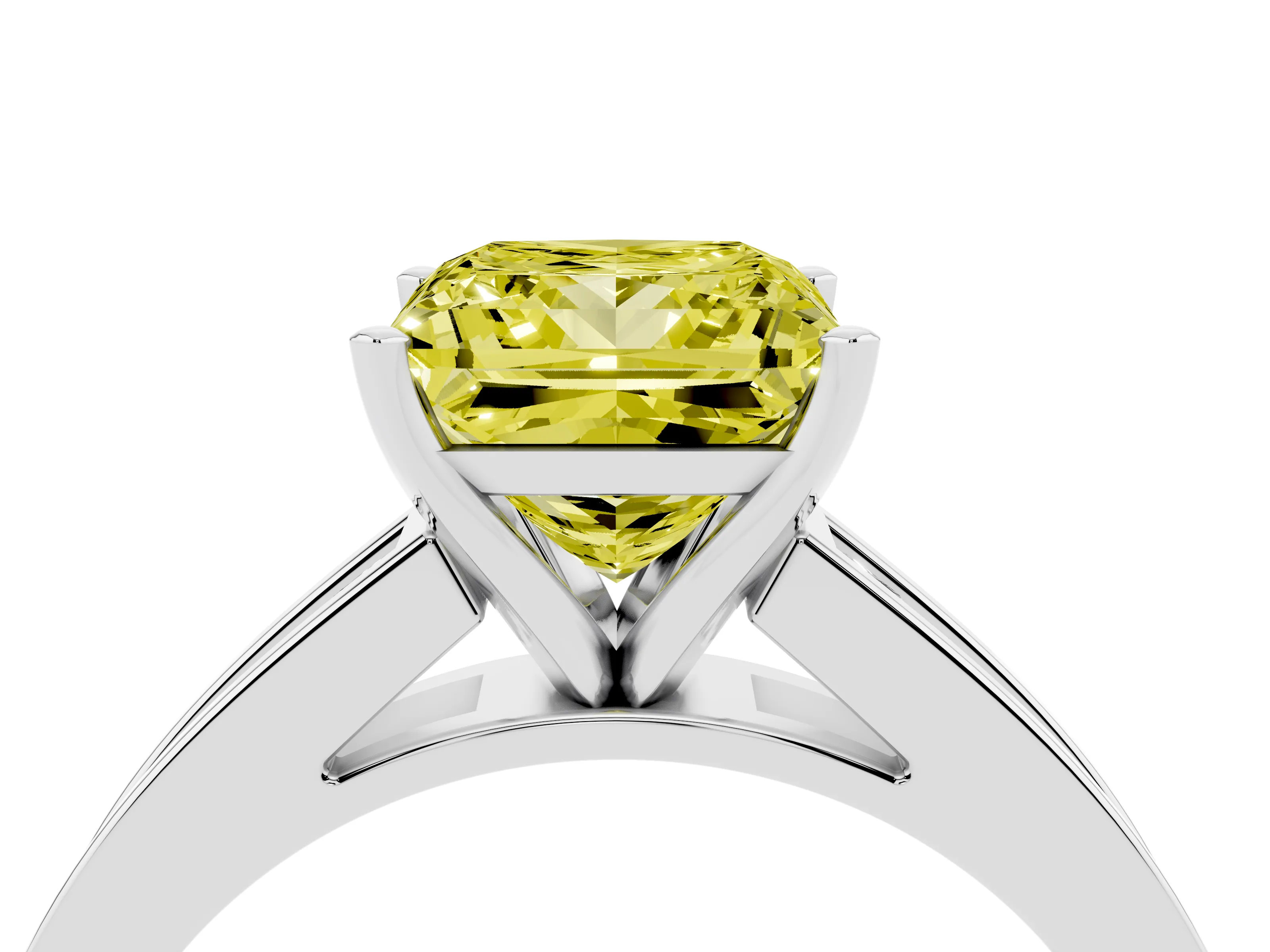 Fancy Yellow Princess Cut Diamond Solitaire Ring Set in Silver with Channel-Set Band and Prong Setting