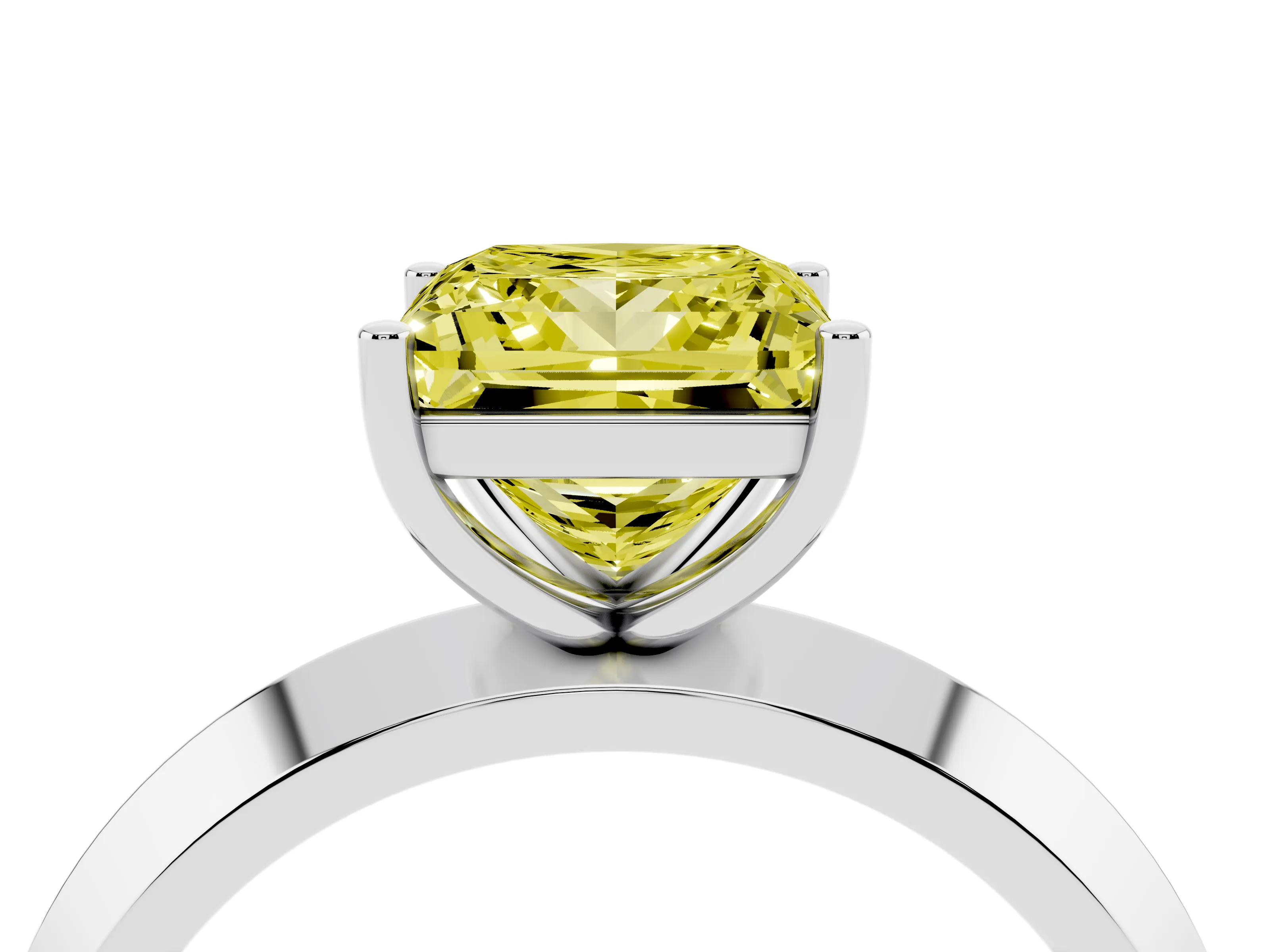 Fancy Yellow Princess Cut Diamond Solitaire Engagement Ring Set in Platinum with Flat Band and Prong Setting