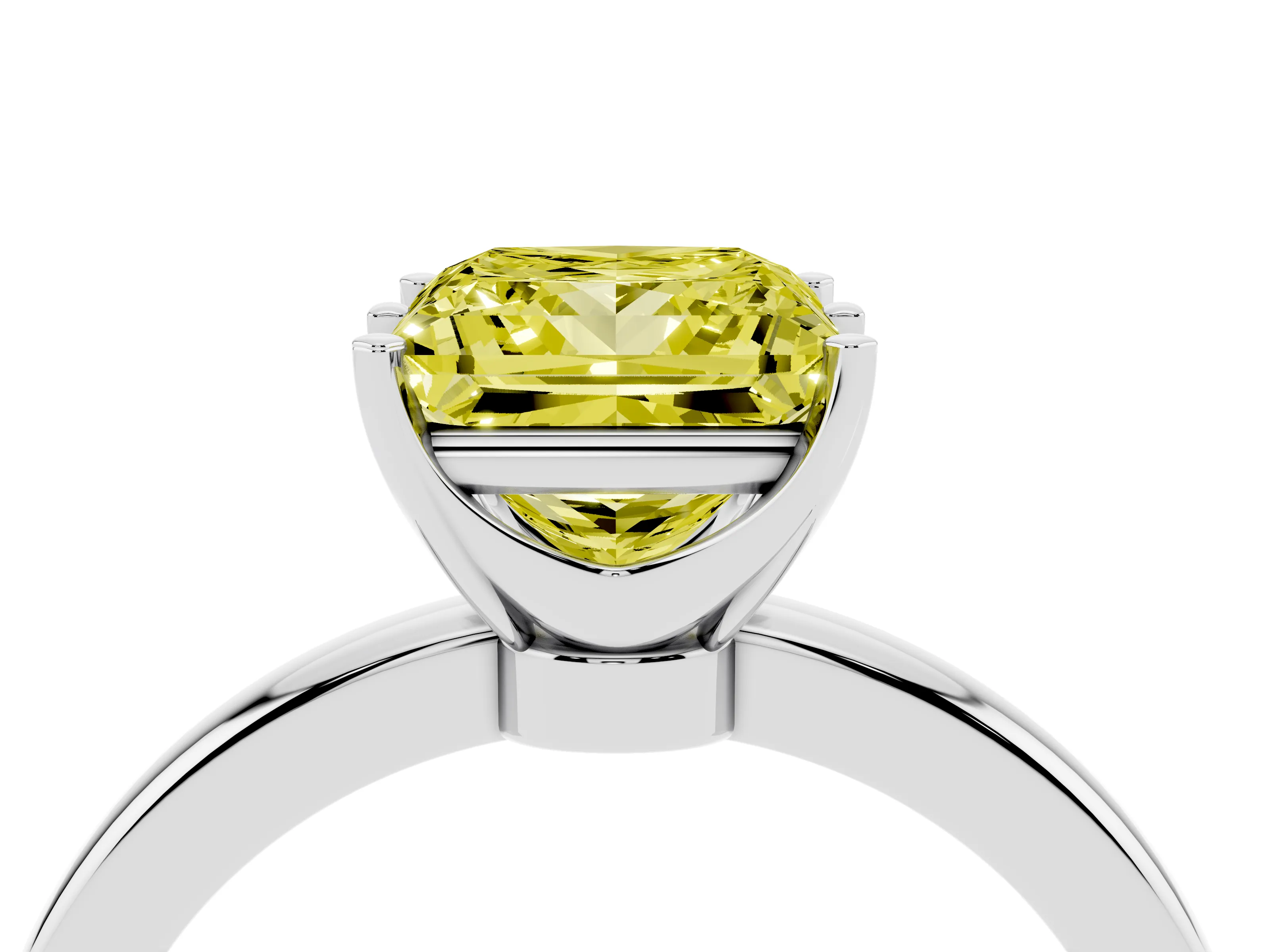 Fancy Yellow Princess Cut Diamond Solitaire Ring Set in White gold with Raised Prong Setting on a Classic Band