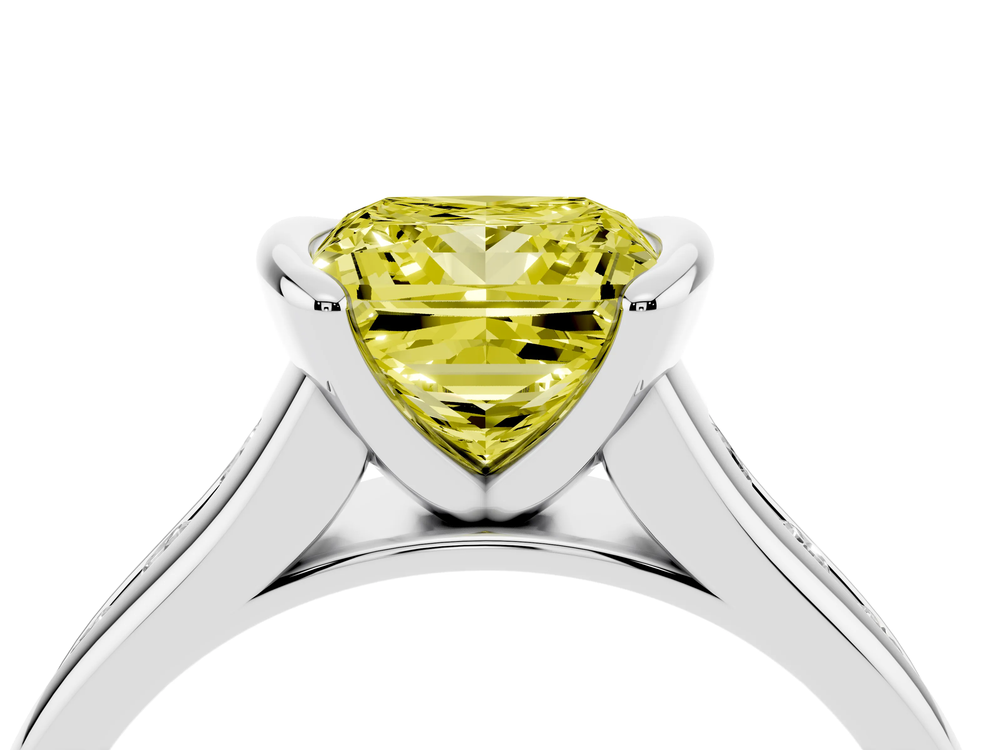 Fancy Yellow Princess Cut Diamond Bezel-Set Solitaire Ring Set in Silver with Channel-Set Band