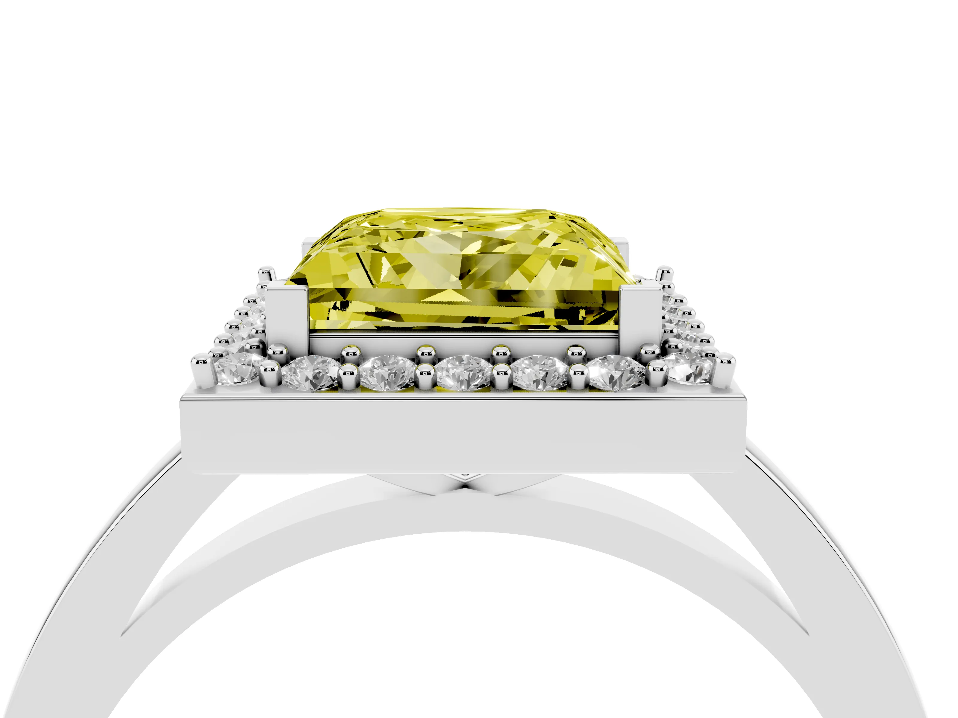 Fancy Yellow Princess Cut Diamond Halo Ring Set in Silver with Solitaire Band and Prong Setting