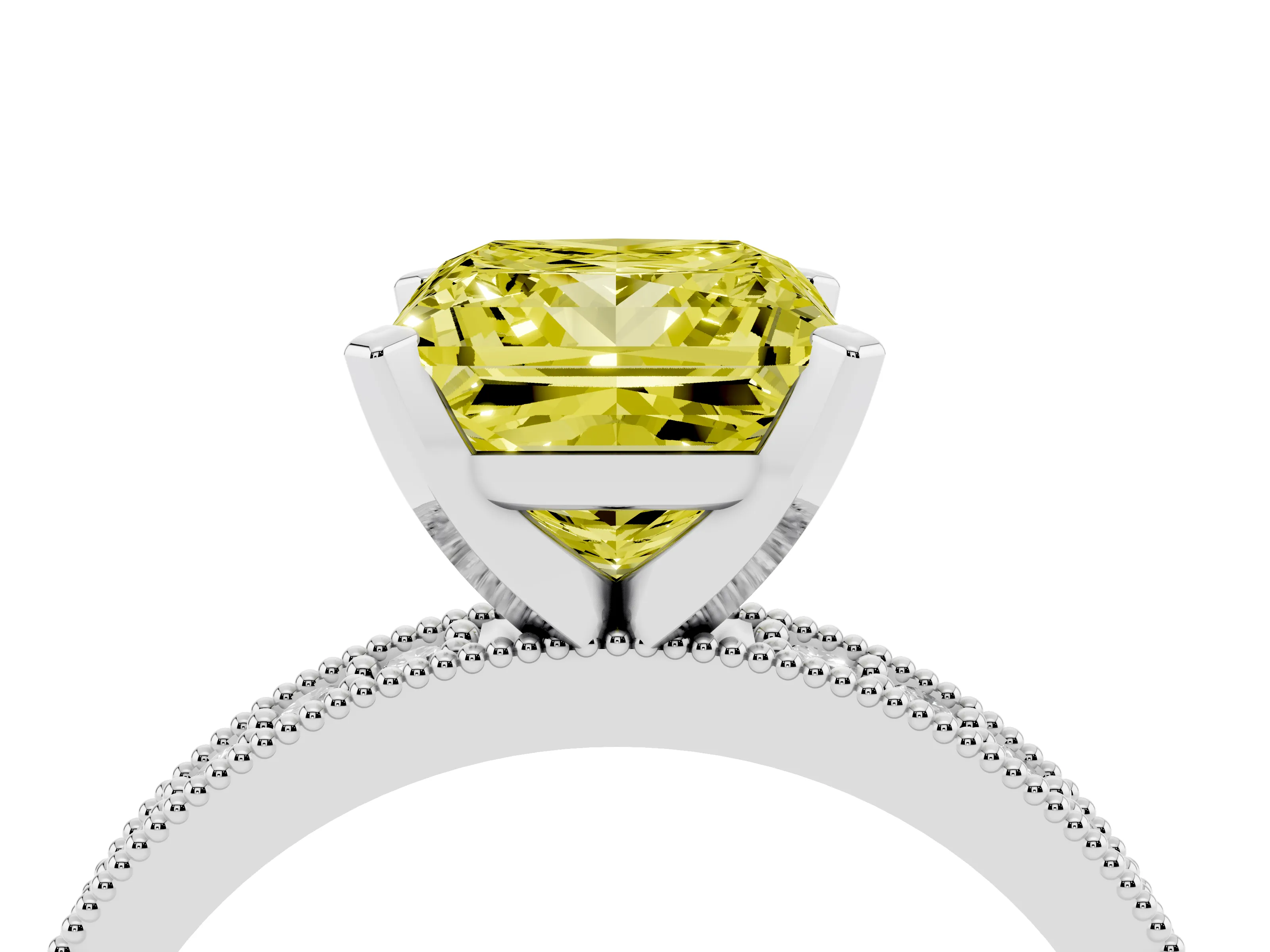 Fancy Yellow Princess Cut Diamond Milgrain Pavé Engagement Ring Set in Silver with Prong Setting