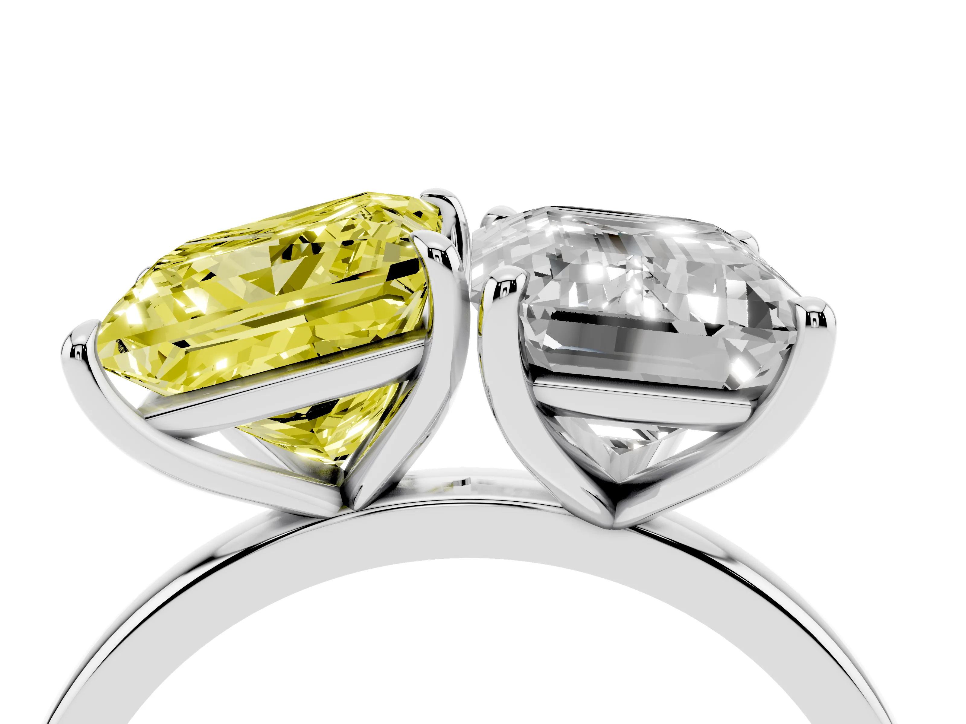 Fancy Yellow Princess Cut and Emerald Cut Toi Moi Ring Set in White gold with Prong Setting