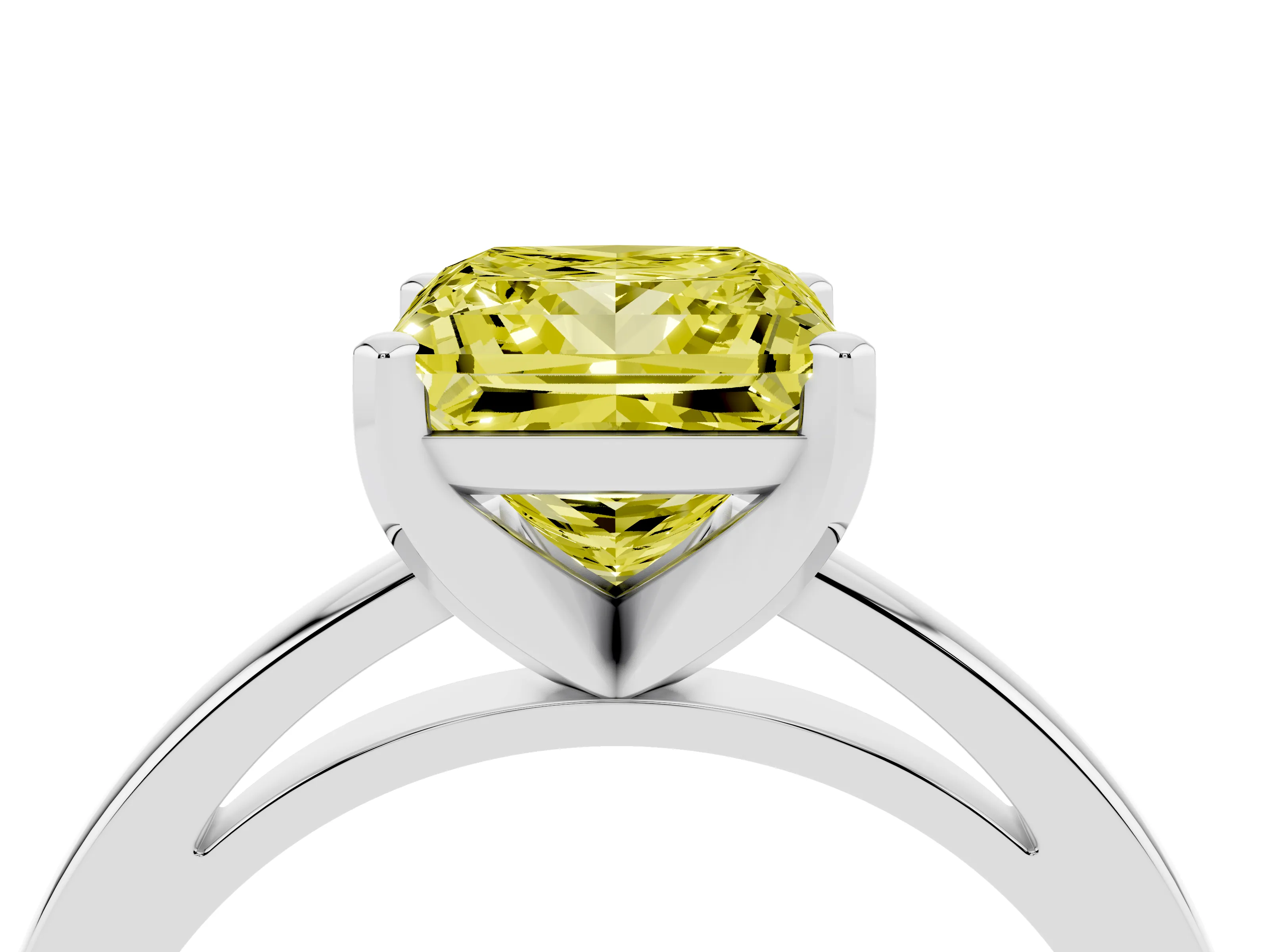 Fancy Yellow Princess Cut Diamond Solitaire Engagement Ring Set in White gold with Prong Setting on a Classic Band