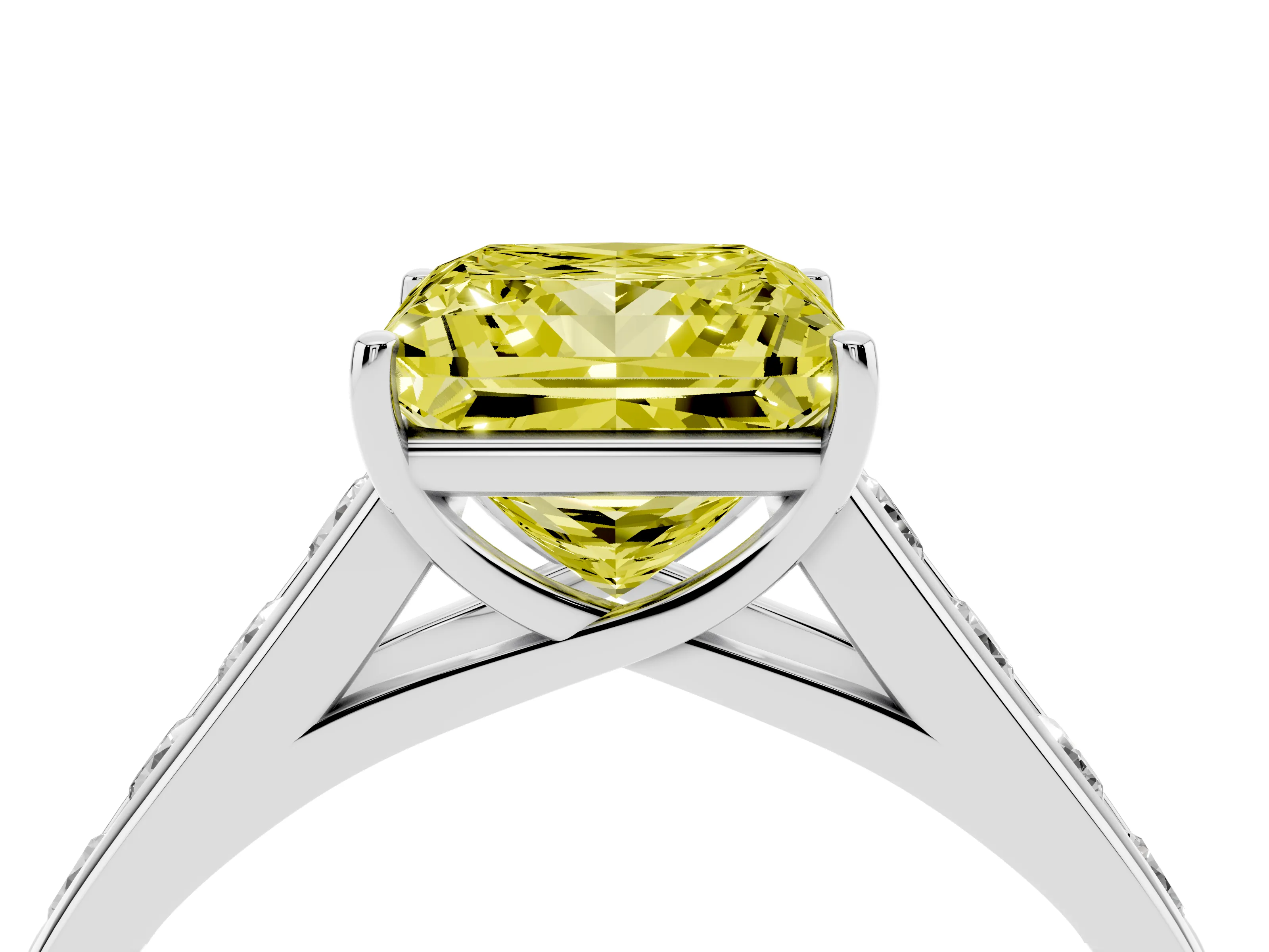 Fancy Yellow Princess Cut Diamond Solitaire Channel-Set Engagement Ring Set in Silver with Prong Setting