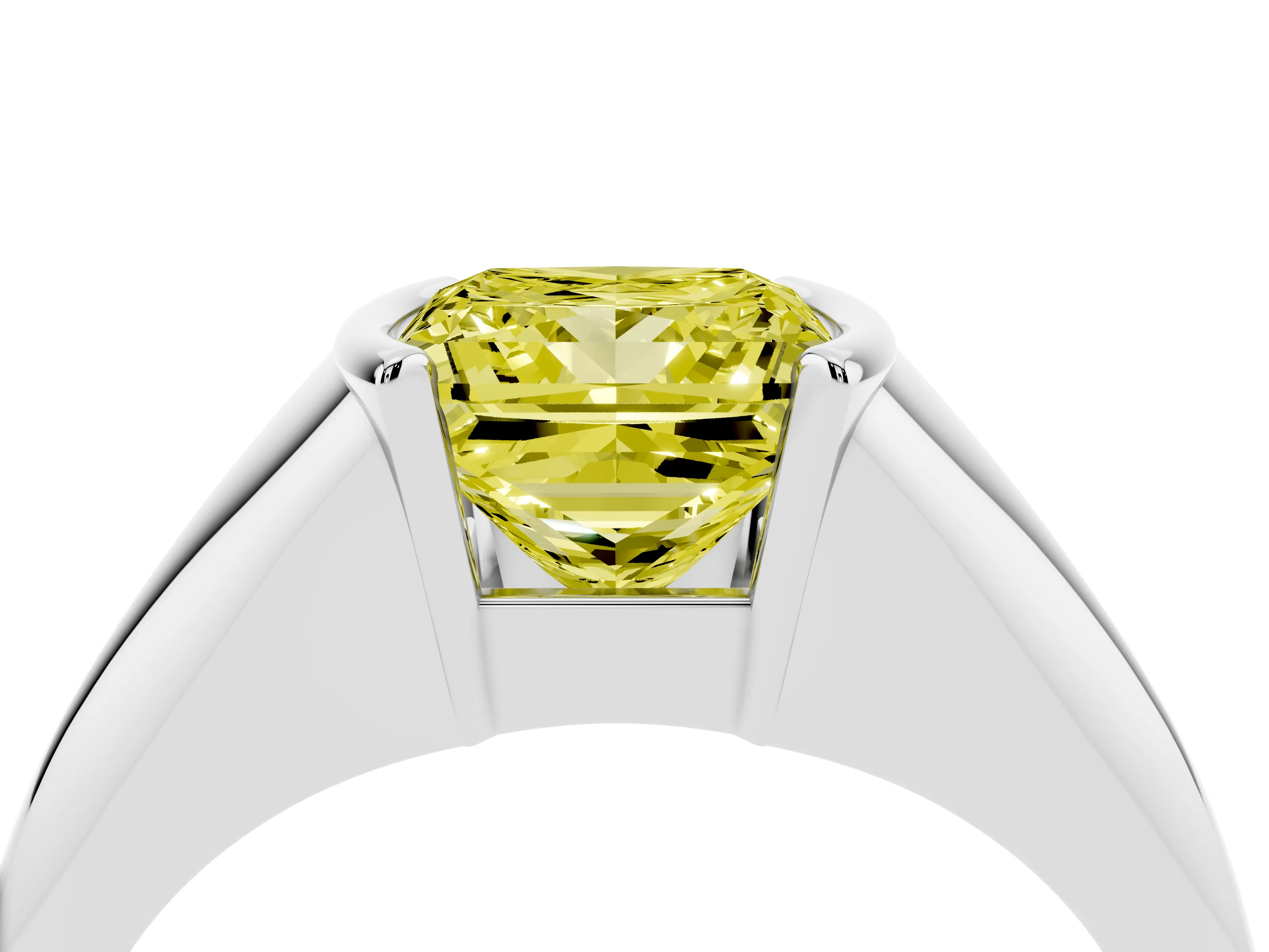 Fancy Yellow Princess Cut Diamond Solitaire Tension Set Ring Set in Silver
