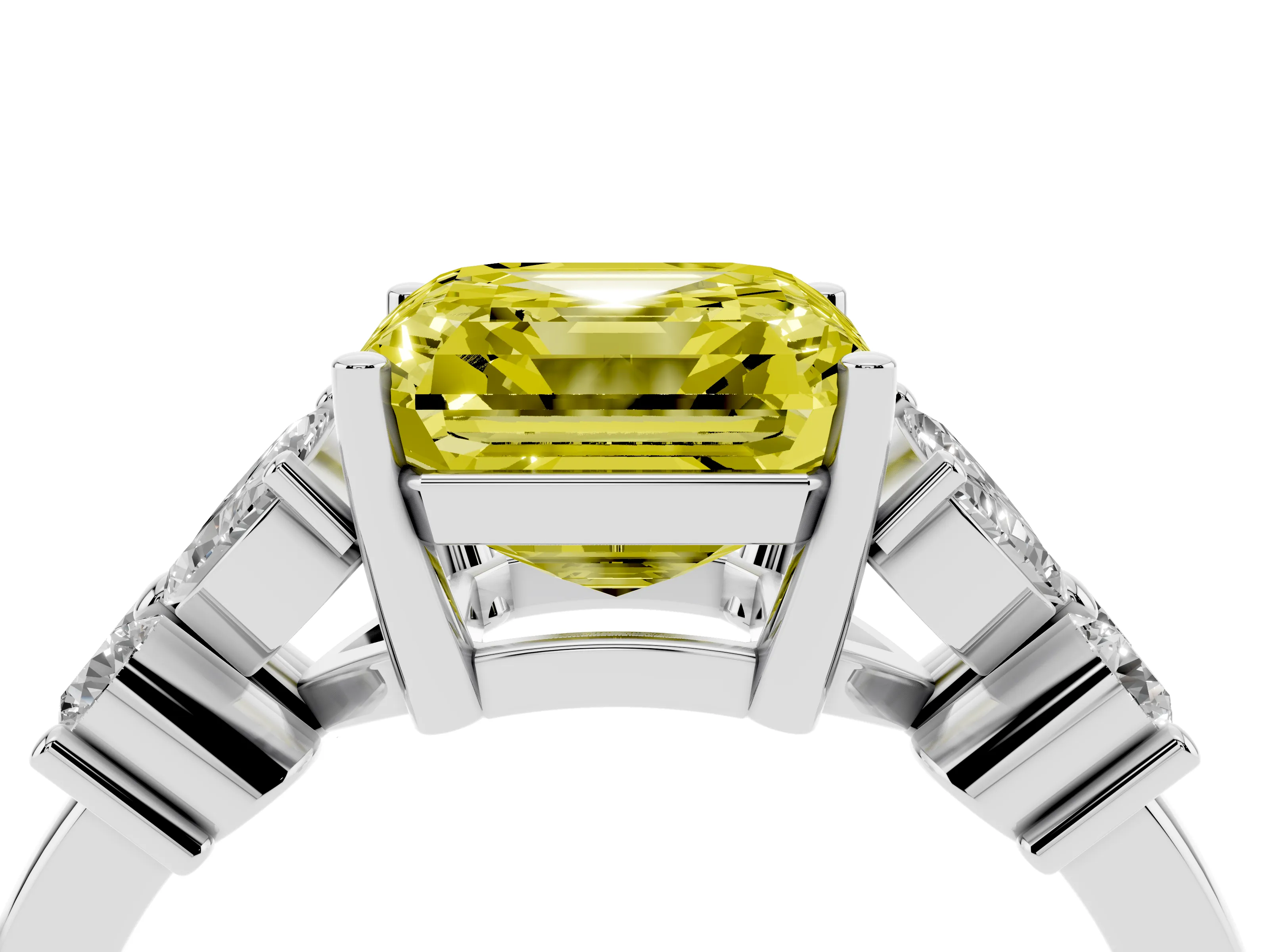 Fancy Yellow Princess Cut Diamond Floral Cluster Ring Set in Silver with Marquise Petals and Prong Setting