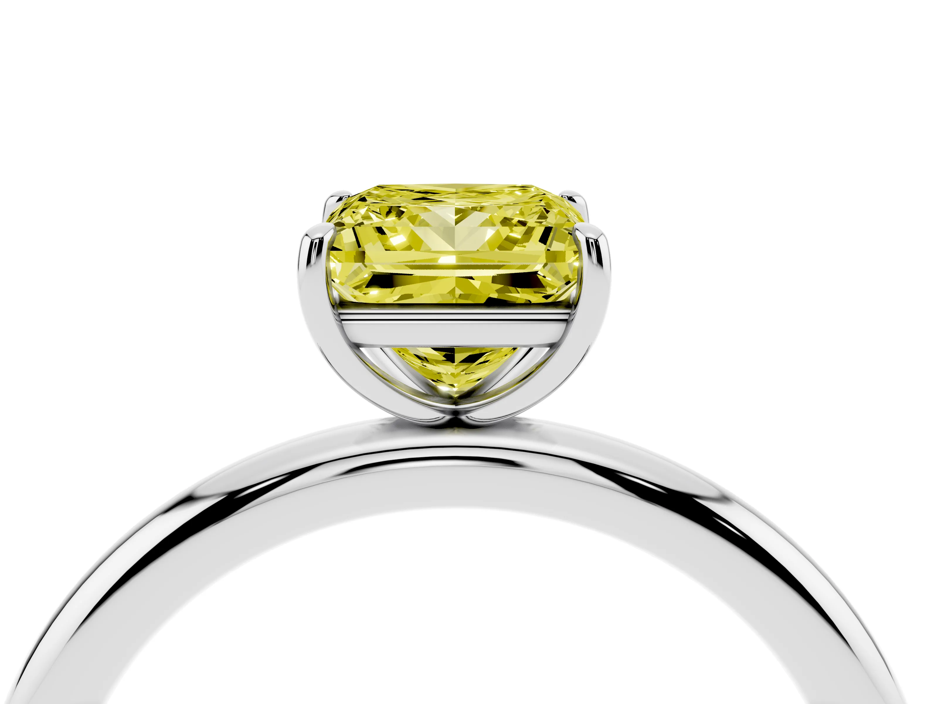Fancy Yellow Princess Cut Diamond Solitaire Ring Set in Silver with Prong Setting on a Polished Plain Band