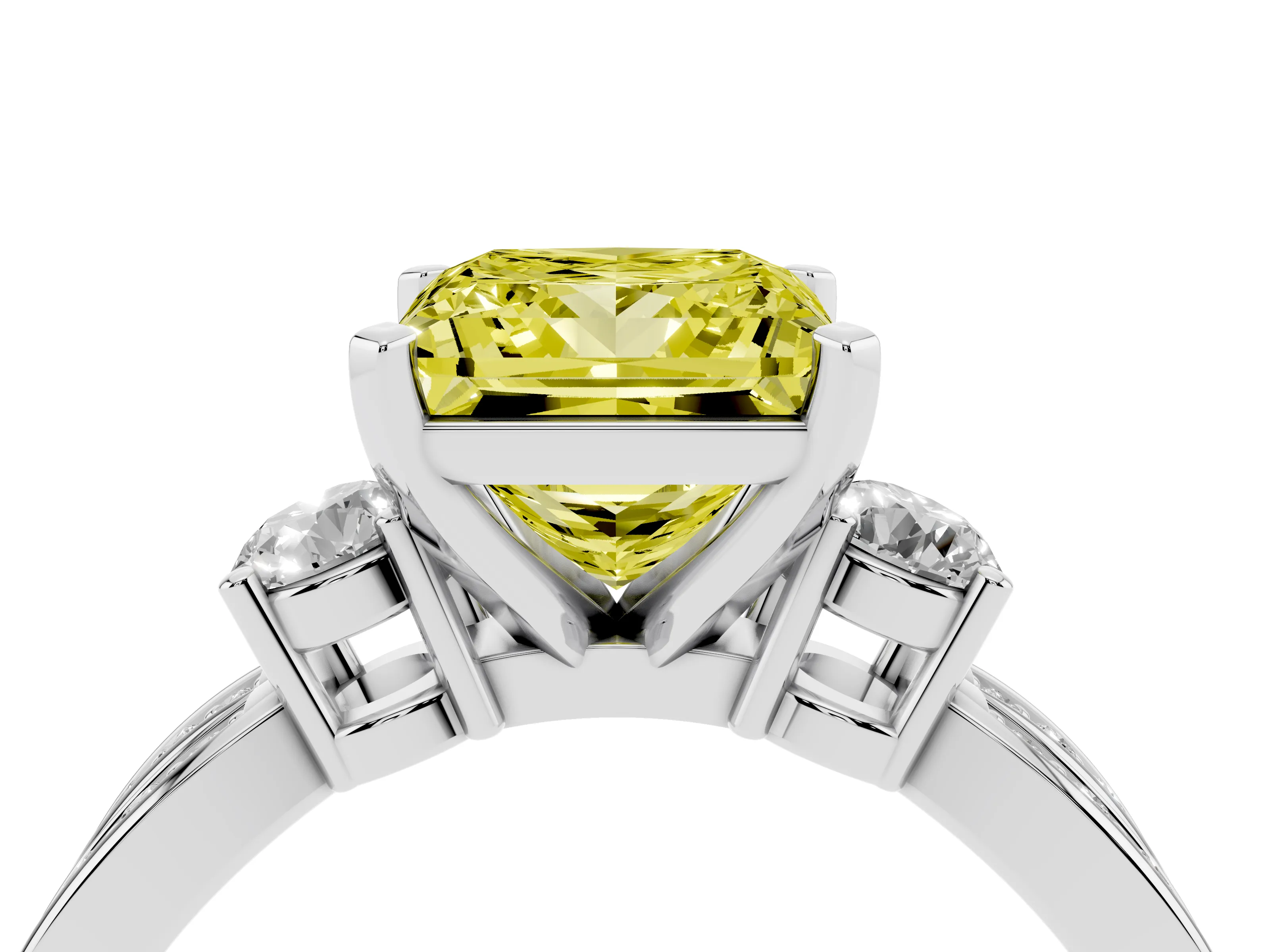 Fancy Yellow Three-Stone Princess Cut Diamond Twist Band Ring Set in Silver with Pavé Accents and Prong Setting