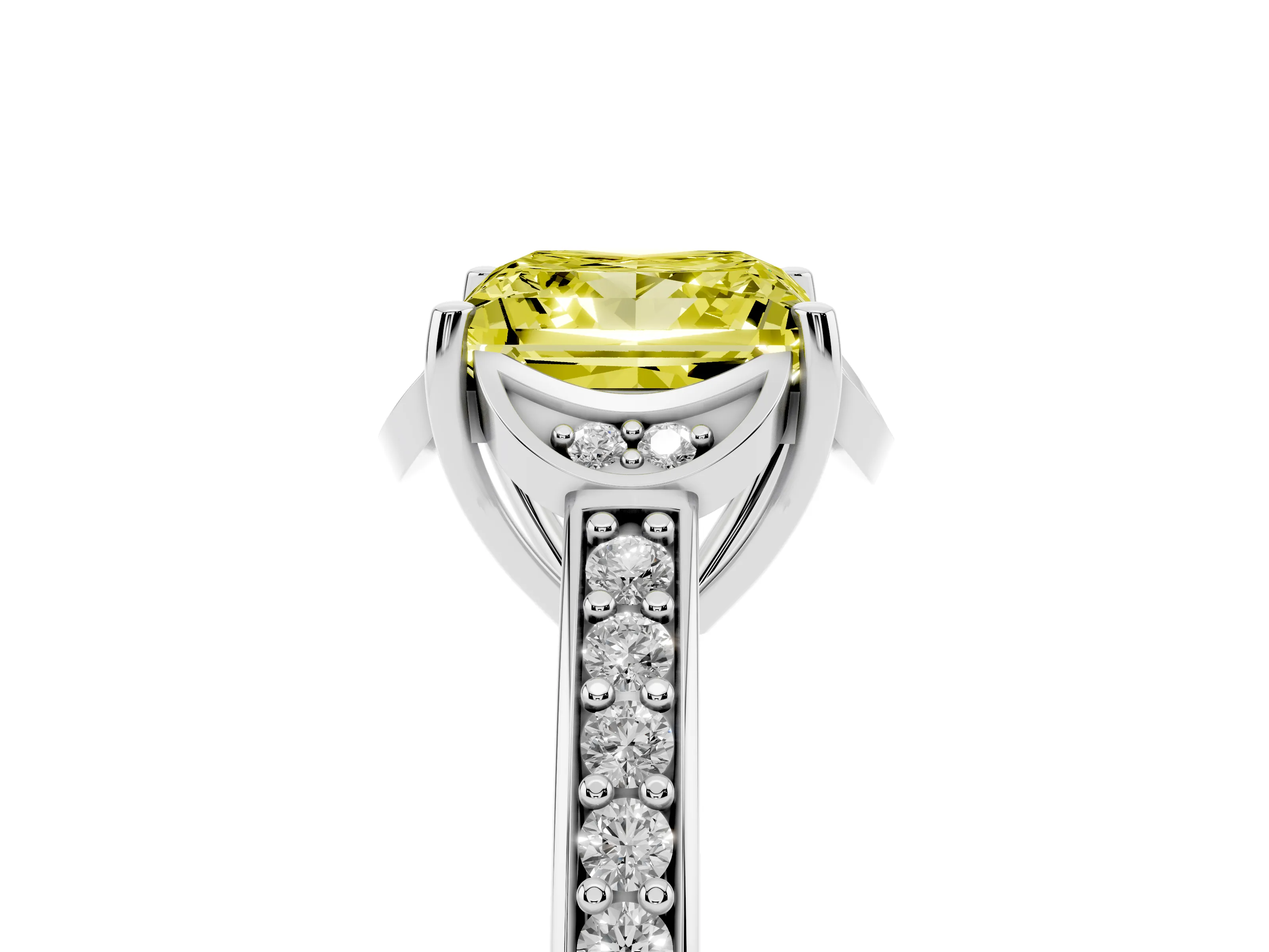 Fancy Yellow Princess Cut Diamond Halo Ring Set in Platinum with Channel Set Band and Prong Setting