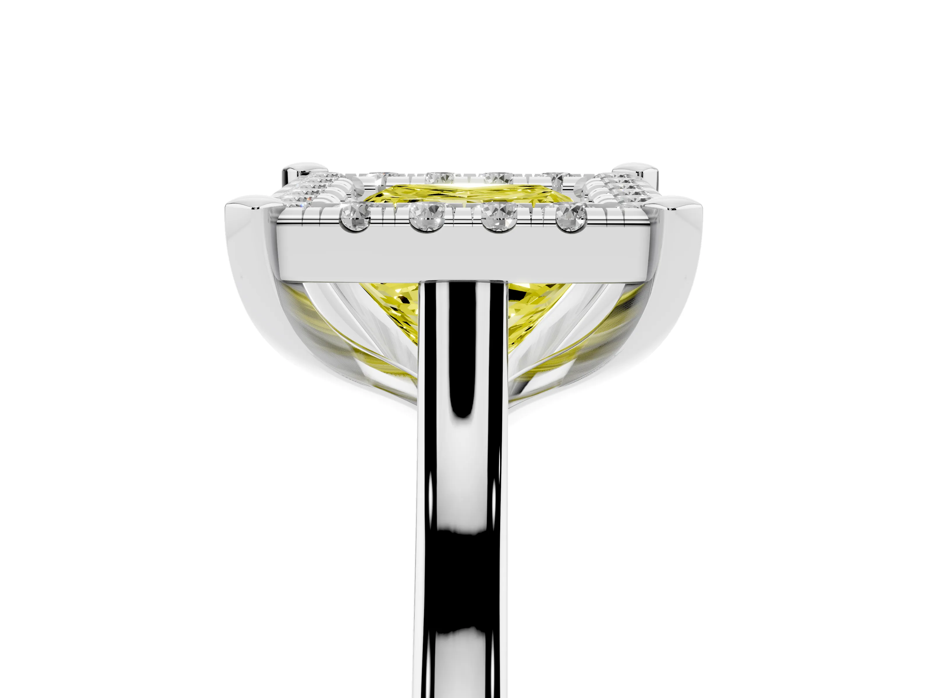 Fancy Yellow Princess Cut Diamond Cluster Halo Solitaire Ring Set in Platinum with Prong Setting