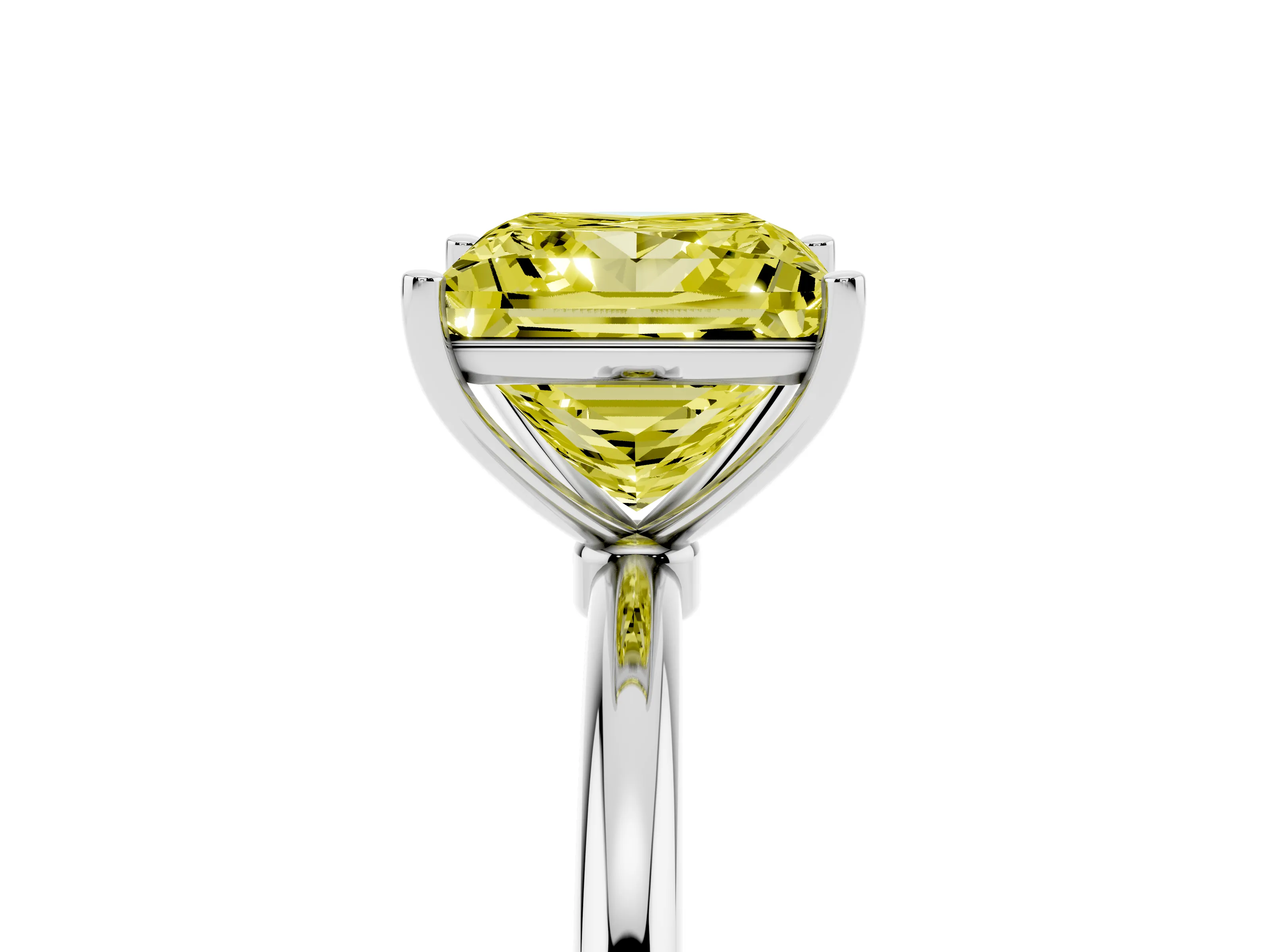 Fancy Yellow Princess Cut Diamond Solitaire Engagement Ring Set in Platinum with Thin Band and Prong Setting