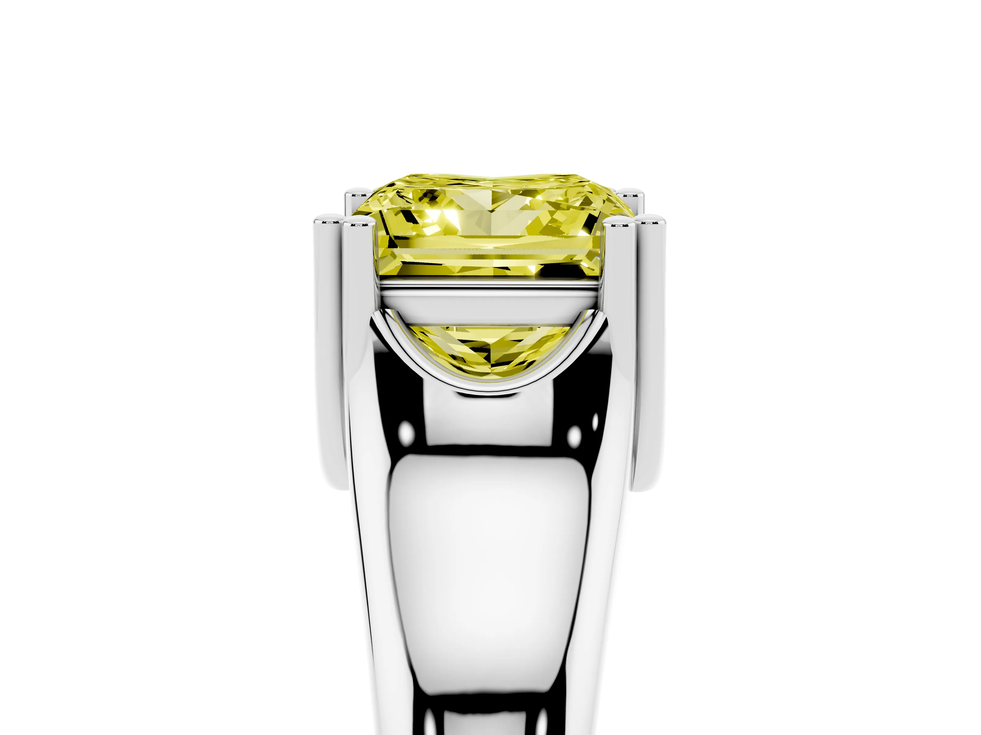 Fancy Yellow Princess Cut Diamond Solitaire Ring Set in Platinum with Wide Band and Prong Setting